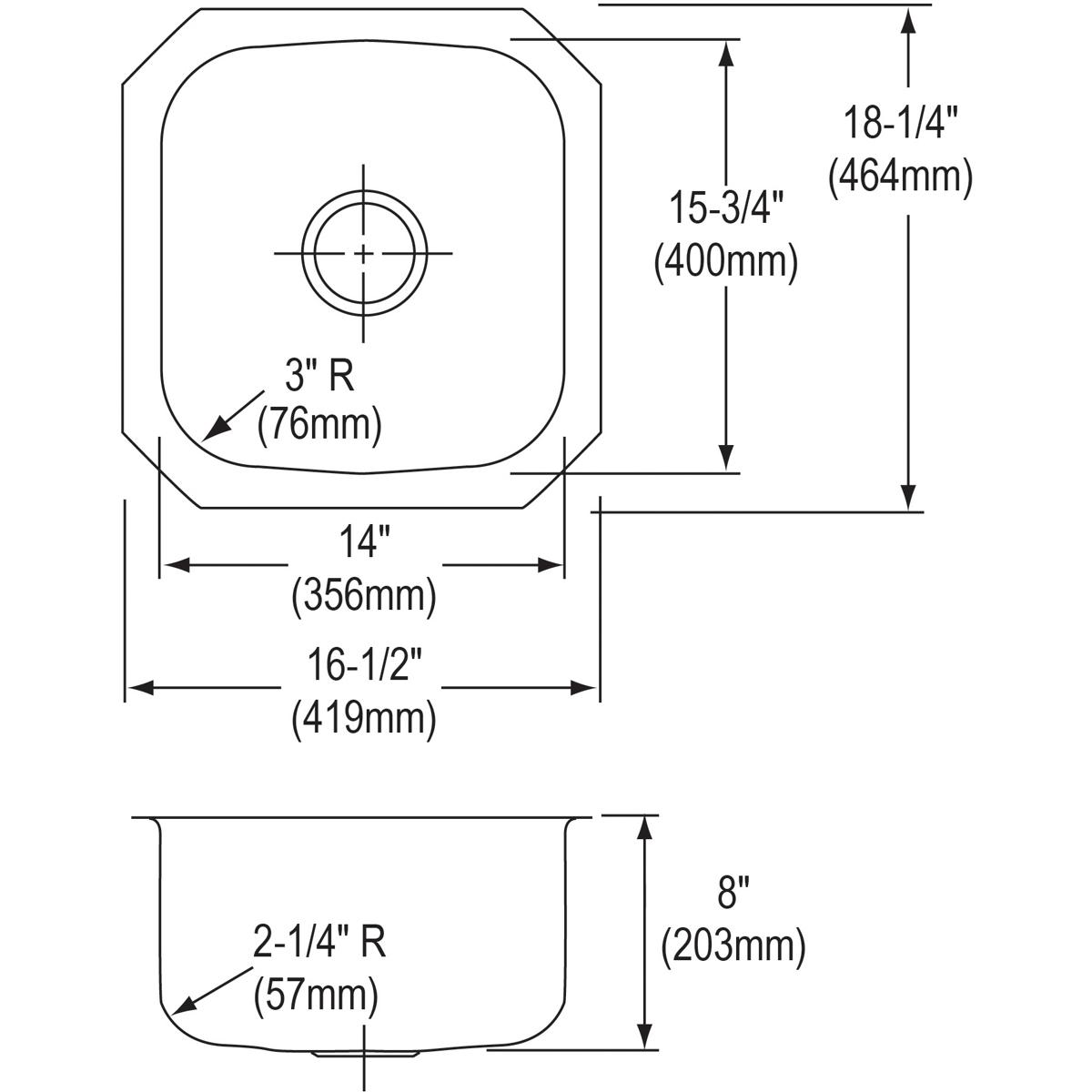 Elkay Dayton Single Bowl Undermount Bar Sink - 16.5 Inches Wide x 18.25 Inches Long x 8 Inches Deep