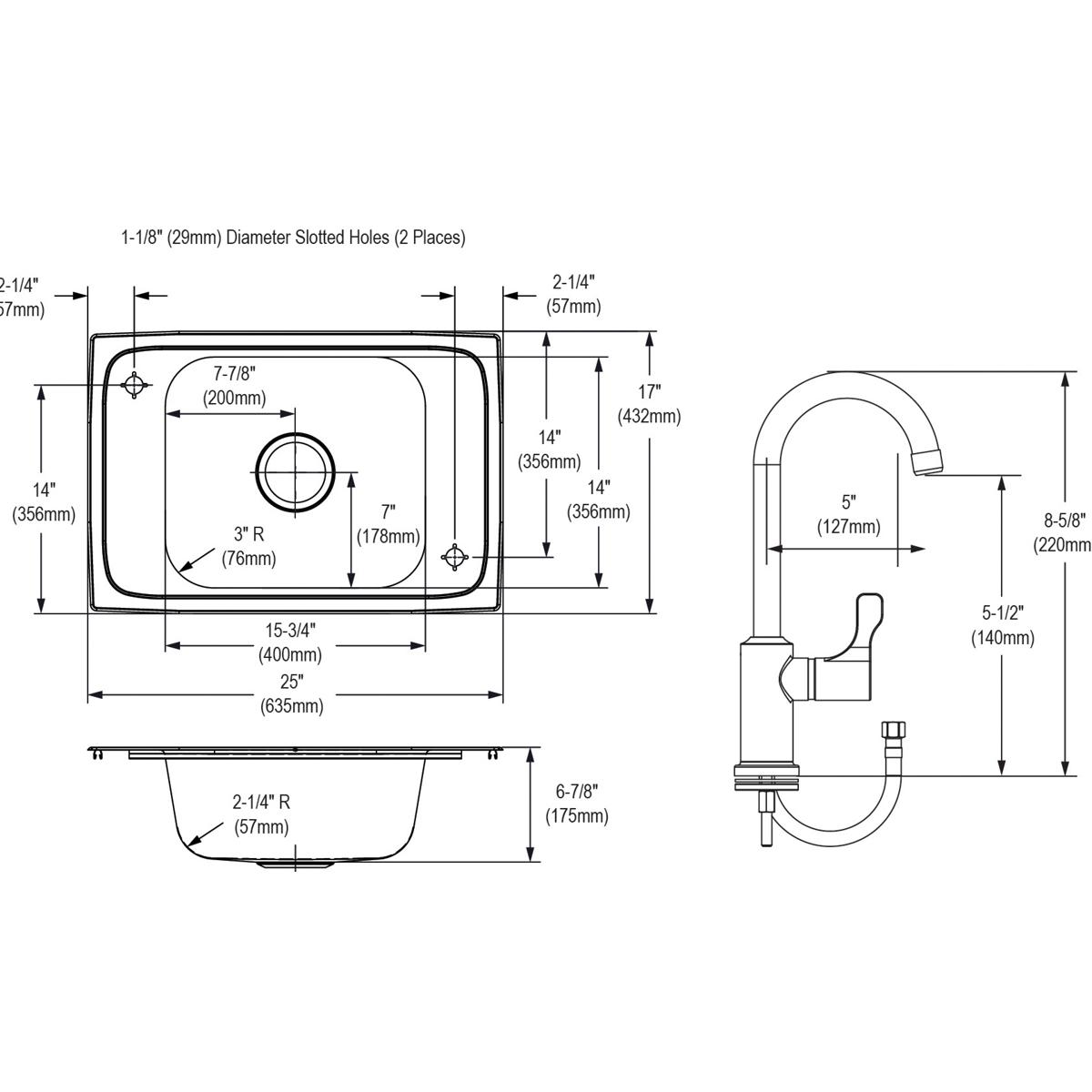 Elkay Celebrity Single Bowl Drop - in Classroom Sink with 8 - 5/8 Faucet and Bubbler Kit, Dimensions 25 x 17 x 6 - 7/8