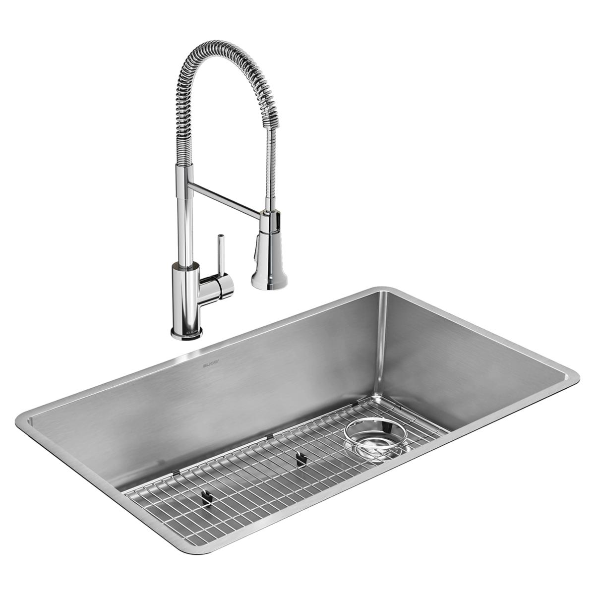 Elkay Crosstown 18 Gauge Stainless Steel Single Bowl Undermount Kitchen Sink Kit with Faucet for Modern Kitchens, Measuring 31-1/2 x 18-1/2 x 9 Inches