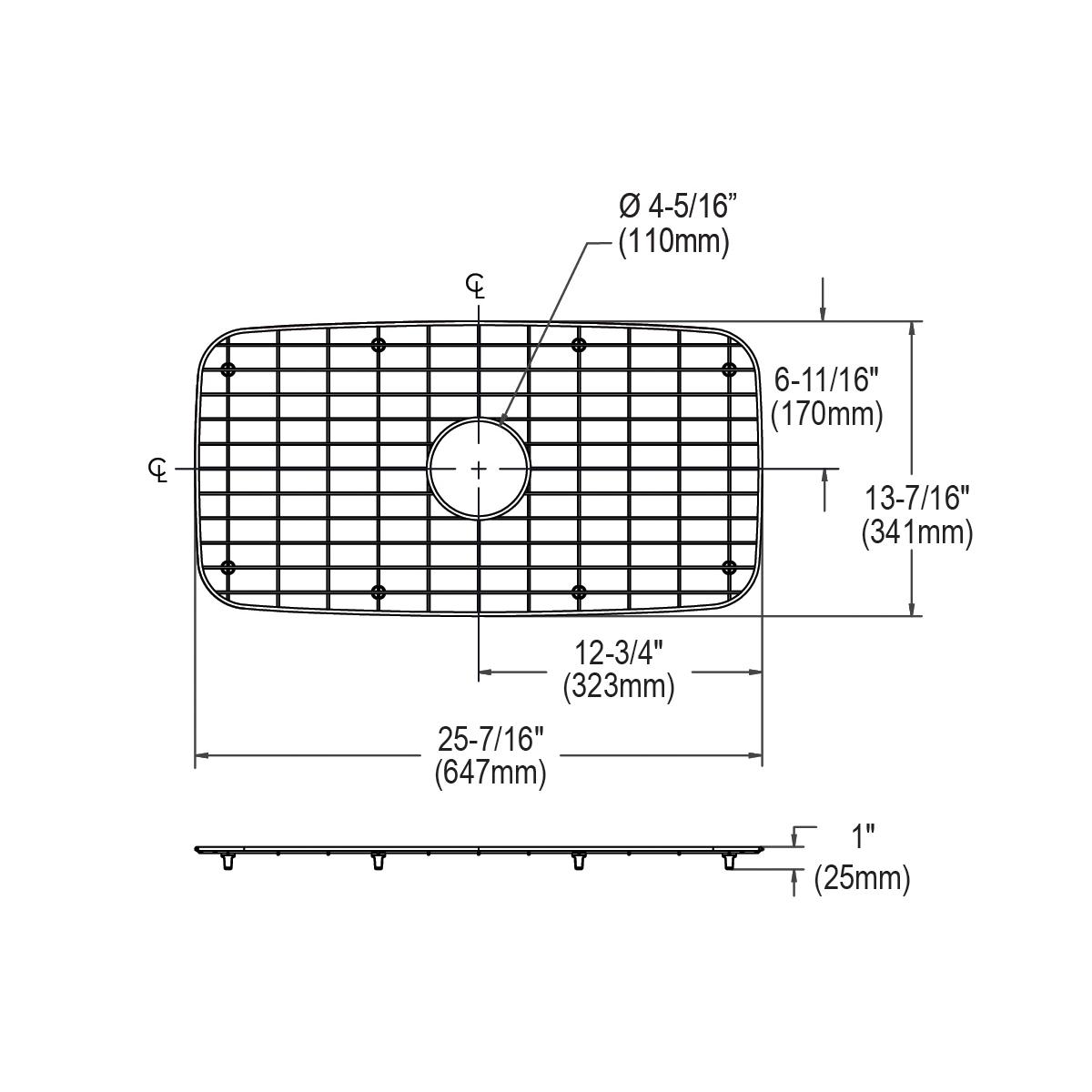 Elkay Dayton Corrosion-Resistant 25-7/16 x 13-3/8 x 1 Stainless Steel Bottom Grid