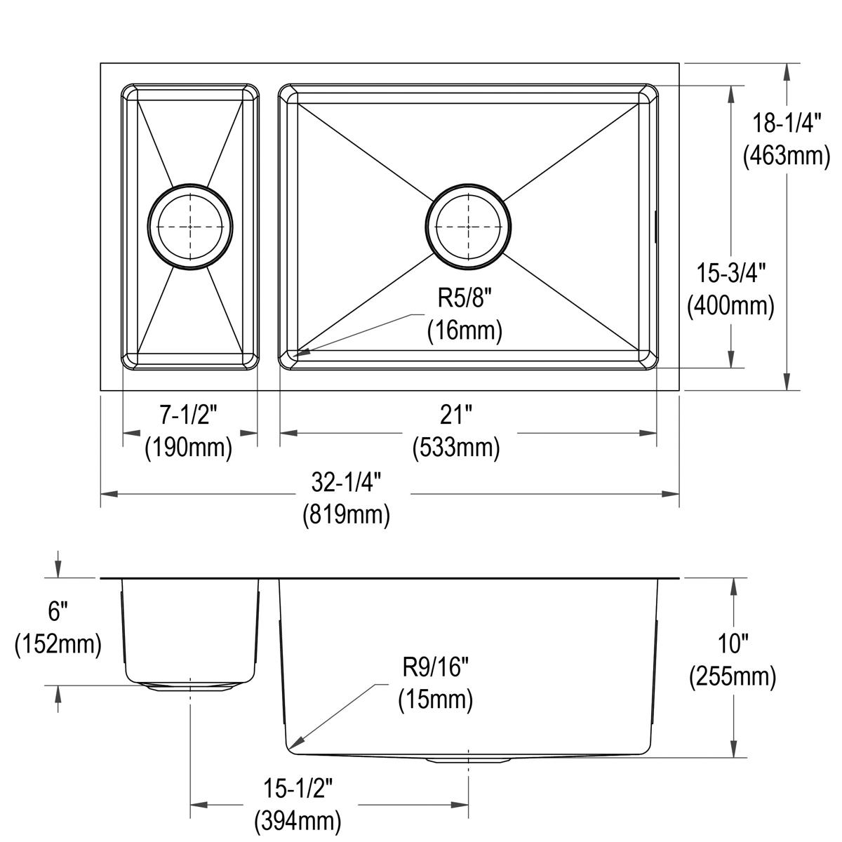Elkay Crosstown 16 Gauge 32-1/4 x 18-1/4 x 10 Double Bowl Undermount Kitchen Sink with Premium Features