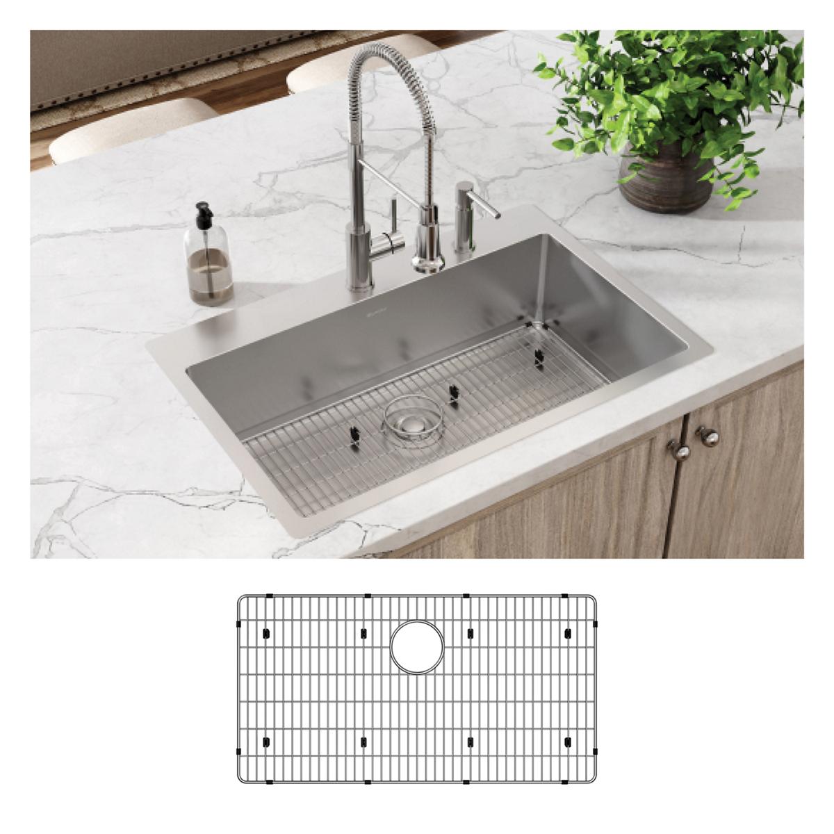 Elkay Crosstown Premium 18 Gauge Stainless Steel 33 x 22 x 9 Inch FR2-Hole Single Bowl Dual Mount Kitchen Sink Kit