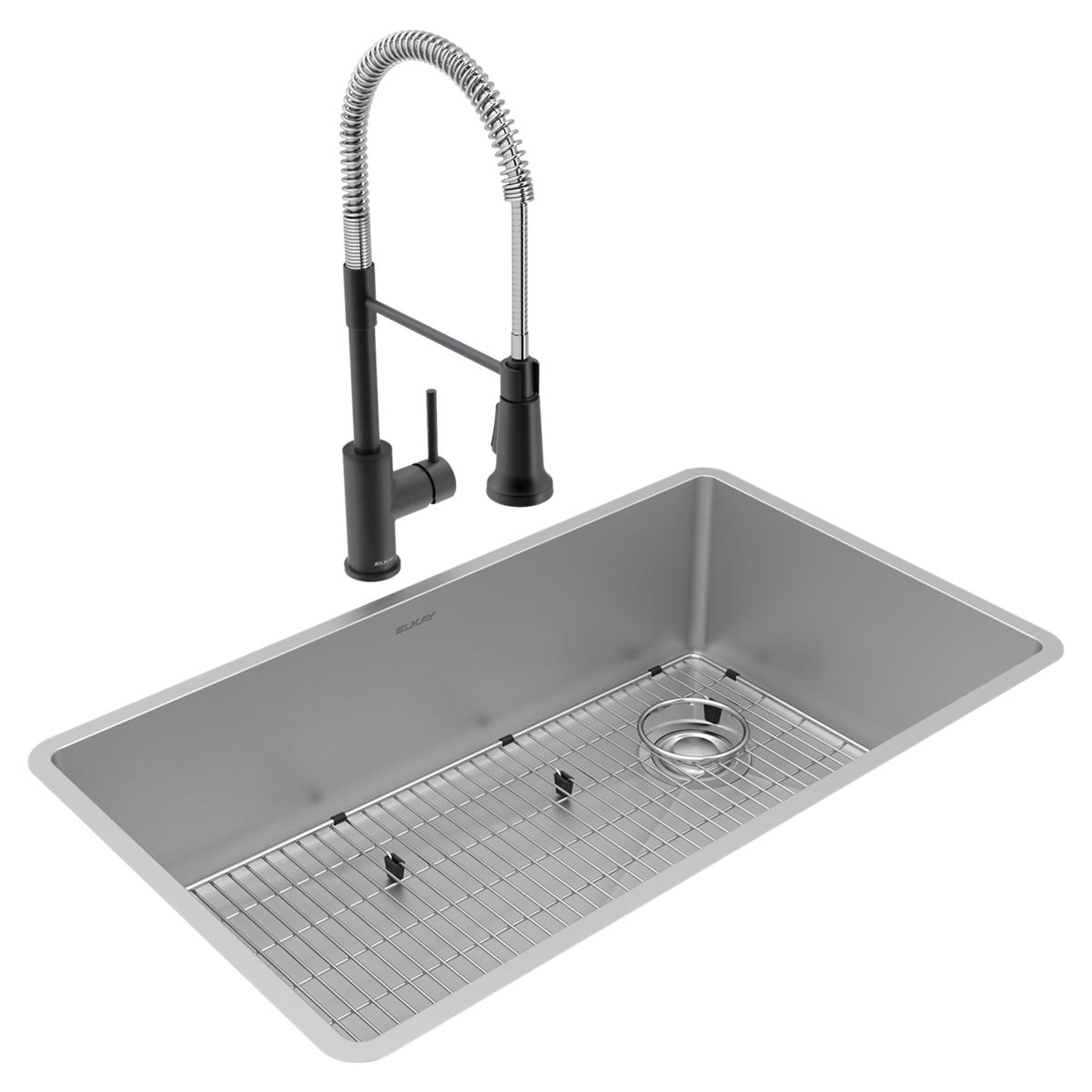 Elkay Crosstown Premium 18 Gauge Stainless Steel 31-1/2 x 18-1/2 x 9 Single Bowl Undermount Kitchen Sink and Faucet Kit Complete with Bottom Grid and Drain