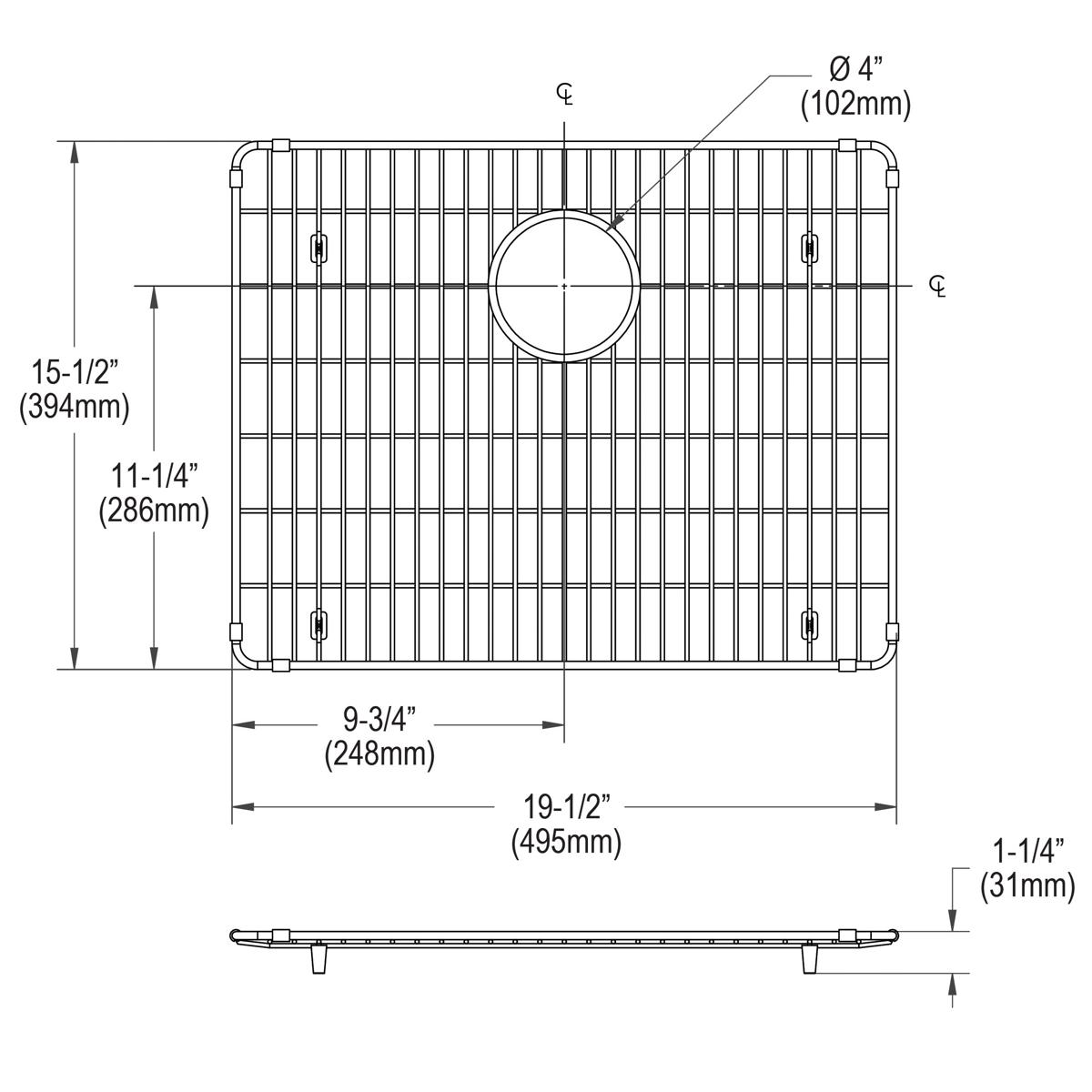 Elkay Crosstown Solid Stainless Steel 19-1/2 x 15-1/2 x 1-1/4 Bottom Grid for Kitchen Sink