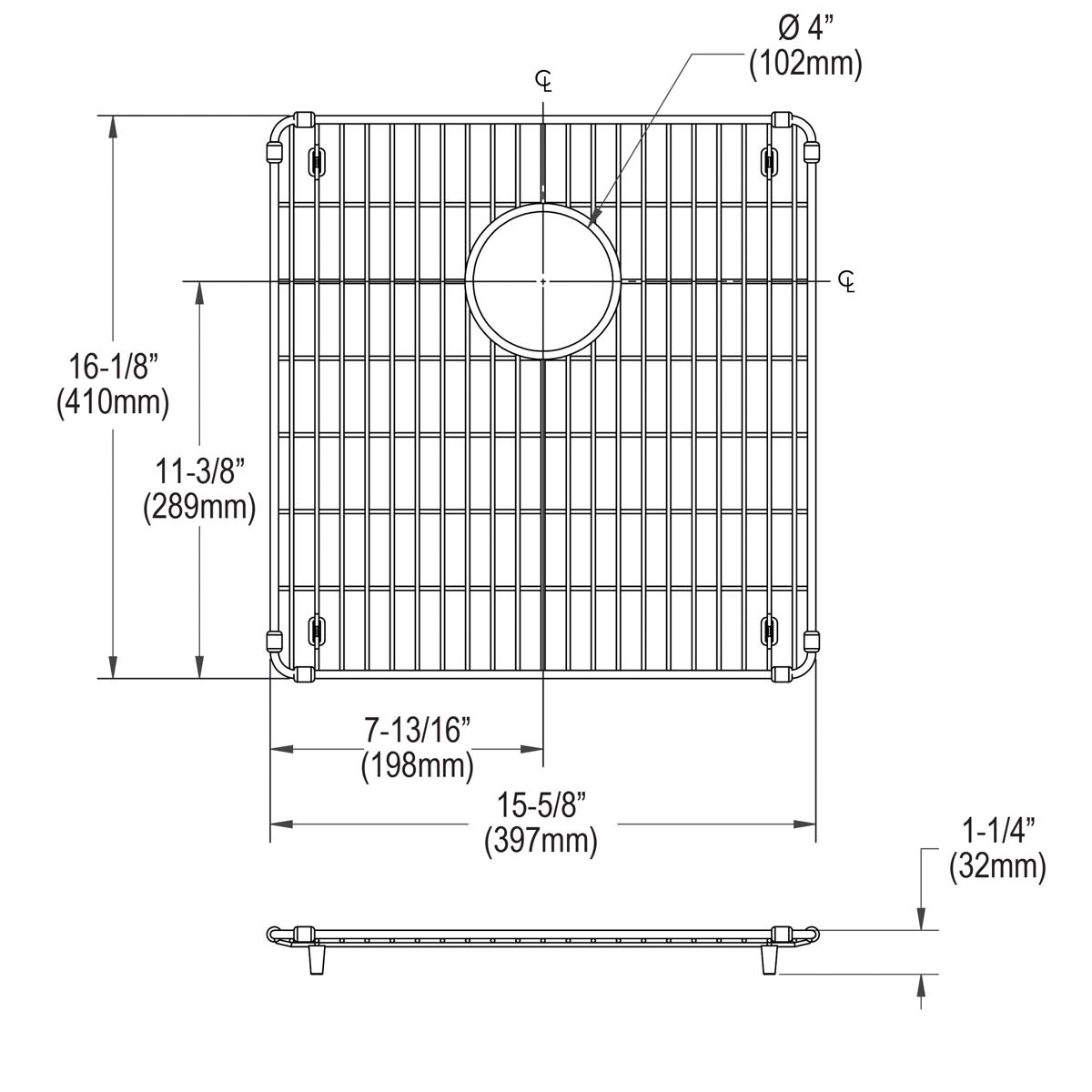 Elkay Crosstown Premium Stainless Steel Bottom Grid for Kitchen Sink, Measuring 15-5/8 x 16-1/8 x 1-1/4