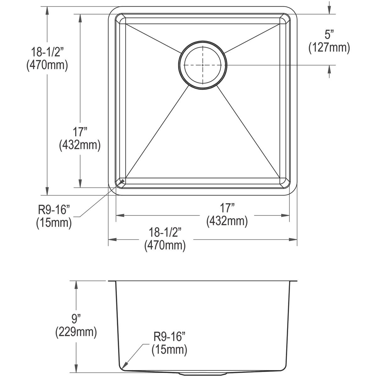 Elkay Crosstown 18 Gauge Stainless Steel Single Bowl Undermount Kitchen Sink Kit with Dimensions of 18-1/2 x 18-1/2 x 9 Inches