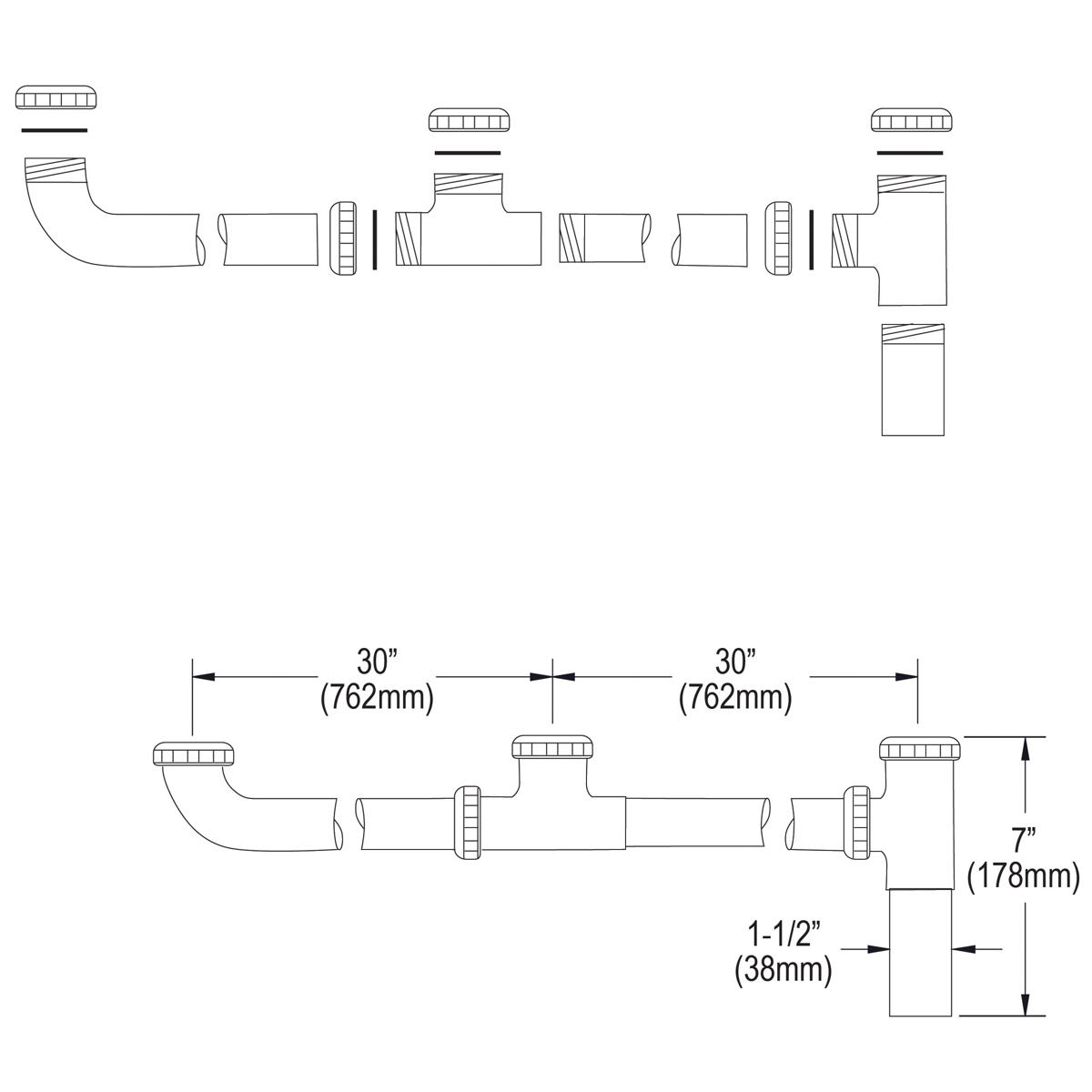 Elkay High - Quality Drain Fitting End Outlet Specially Engineered for Triple Bowl Sinks with Aligned Drains