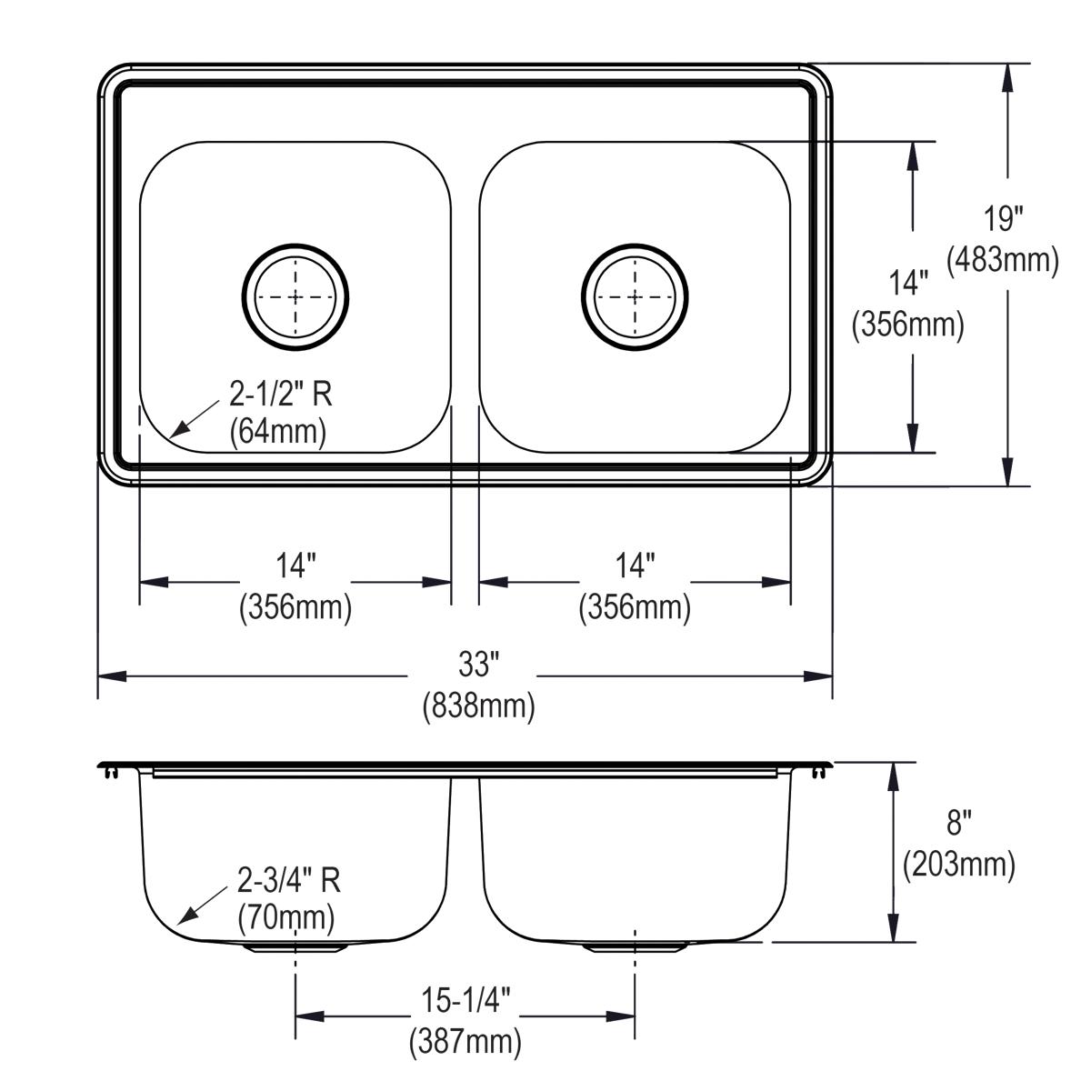 Elkay Dayton 33 x 19 x 8 MR2-Hole Double Bowl Drop-in Sink for Stylish Kitchens