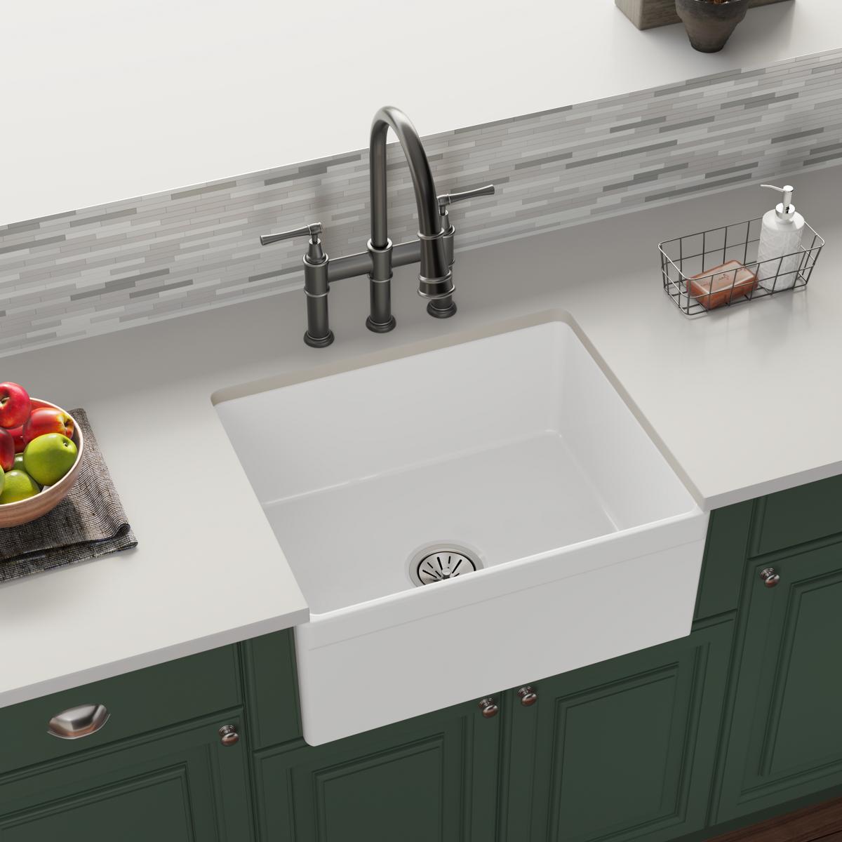 Elkay High - Quality Fireclay Single - Bowl Farmhouse Kitchen Sink, Dimensions: 24 - 7/16 x 19 - 11/16 x 9 - 1/8 Inches