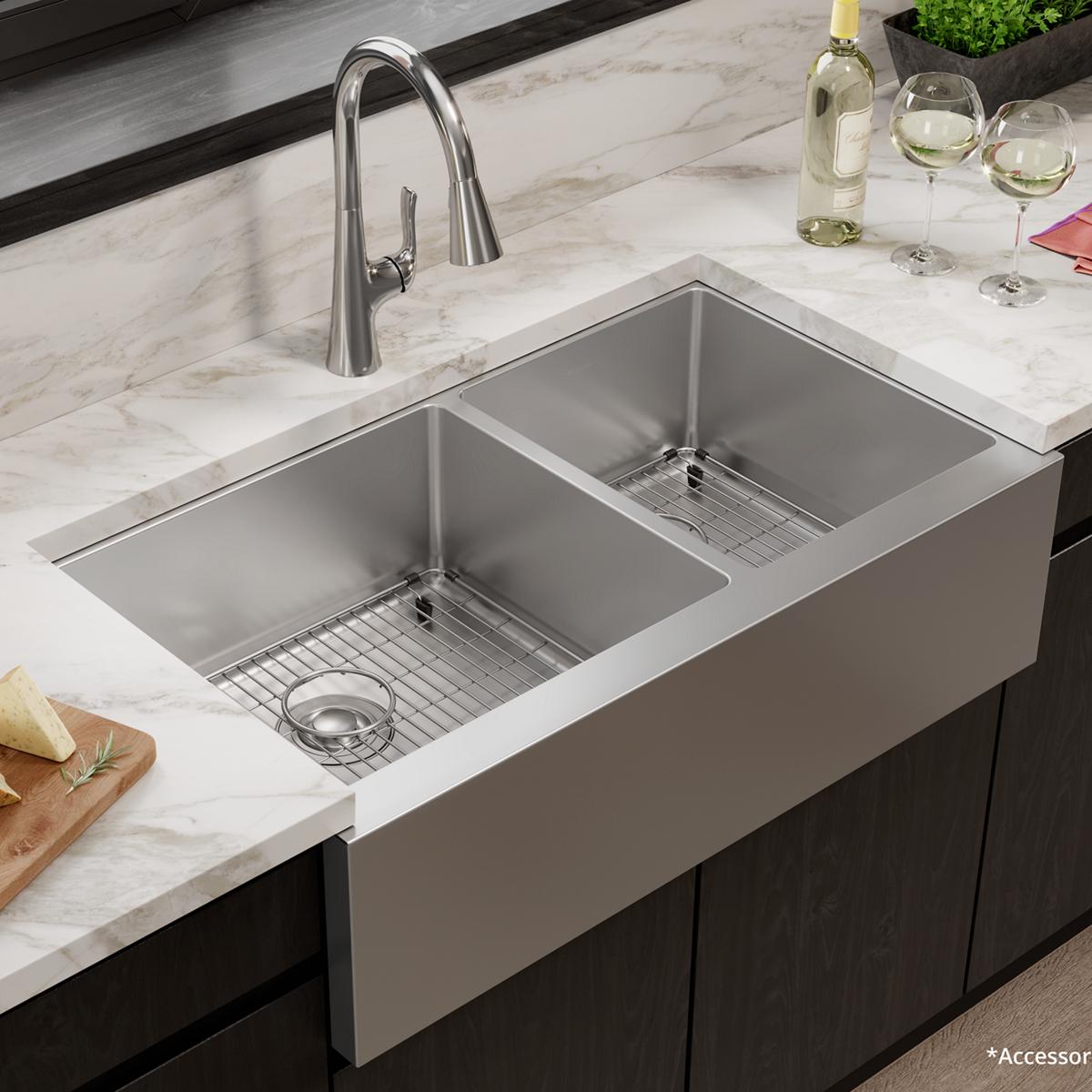 Elkay Crosstown 16 Gauge 35 7/8 x 20 1/4 x 9 Double Bowl High-capacity Farmhouse Kitchen Sink