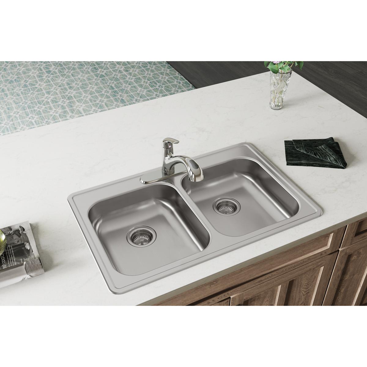 Elkay Dayton 33x21-1/4x5-3/8 Stainless Steel Double Bowl Drop-in Sink with 2 Faucet Holes