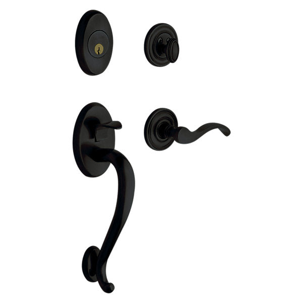 Baldwin Logan Sectional Door Handle Trim Set with 5015 Classic Knob and 5455V Wave Lever for Elegant Entries