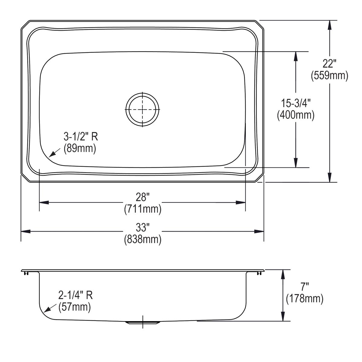 Elkay Celebrity Single Bowl Drop - in Kitchen Sink, Measuring 33 Inches by 22 Inches by 7 Inches