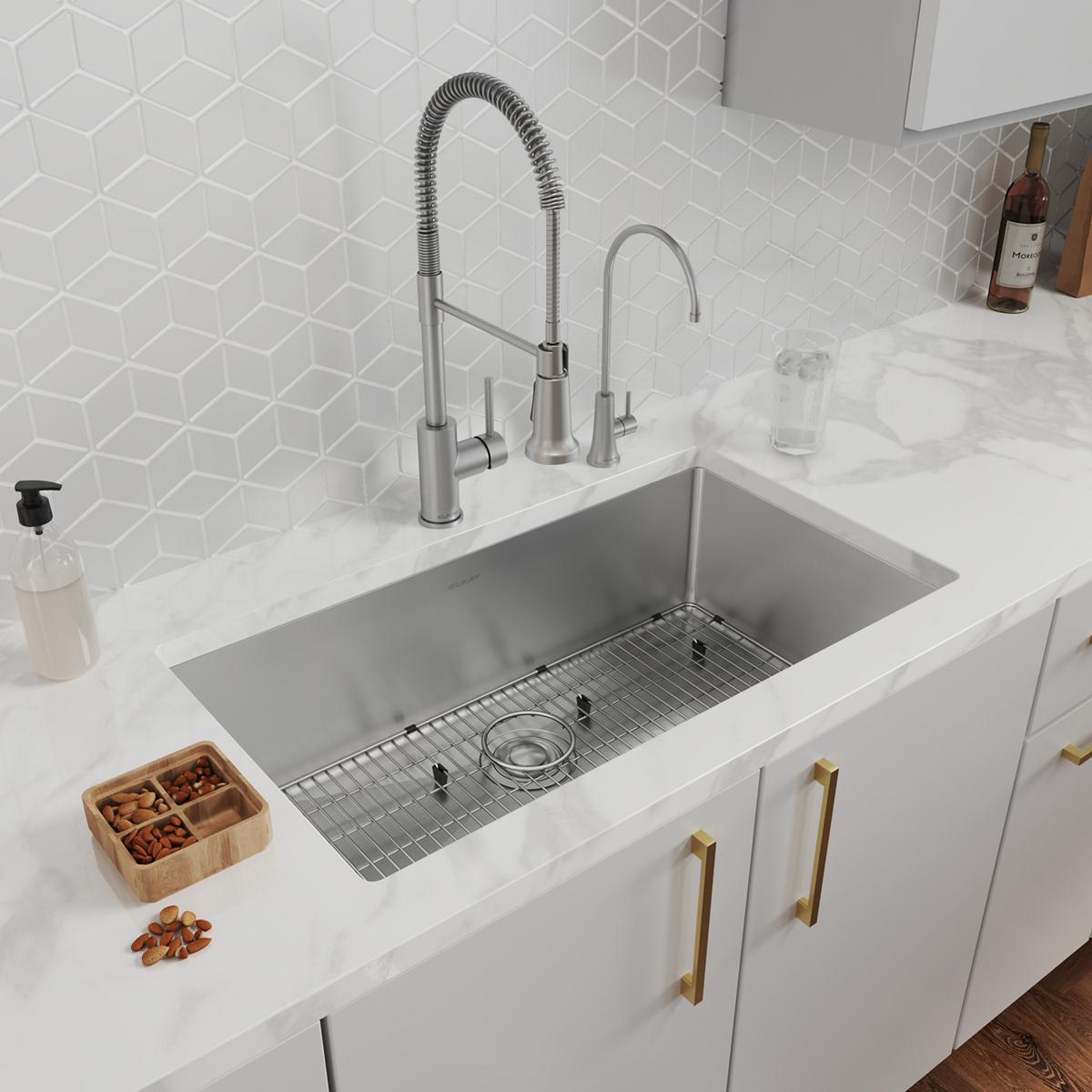 Elkay Crosstown Single Bowl Dual Mount Kitchen Sink Kit with Filtered Beverage Faucet - 18 Gauge, 33 x 22 x 9 Dimensions