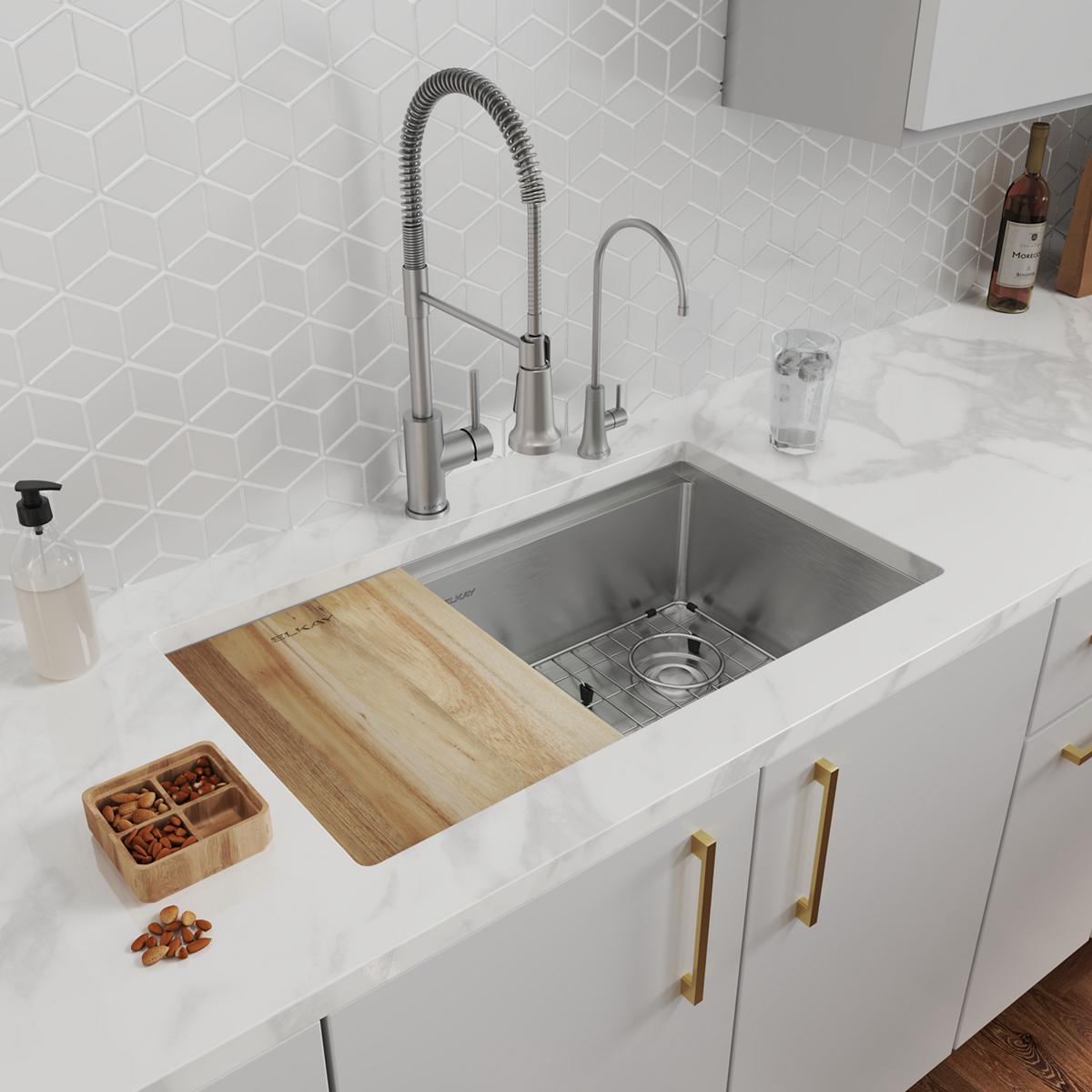 Elkay Crosstown 16-Gauge Single Bowl Undermount Workstation Sink Kit with Filtered Beverage Faucet