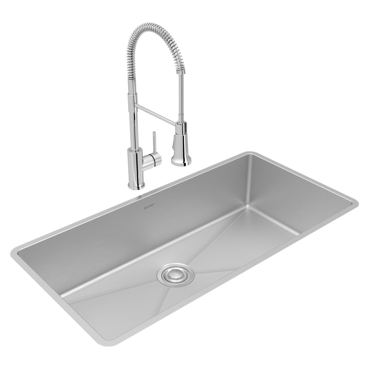 Elkay Crosstown 18-Gauge Single Bowl Undermount Sink & Faucet Kit with Drain, 36.5x18.5x9