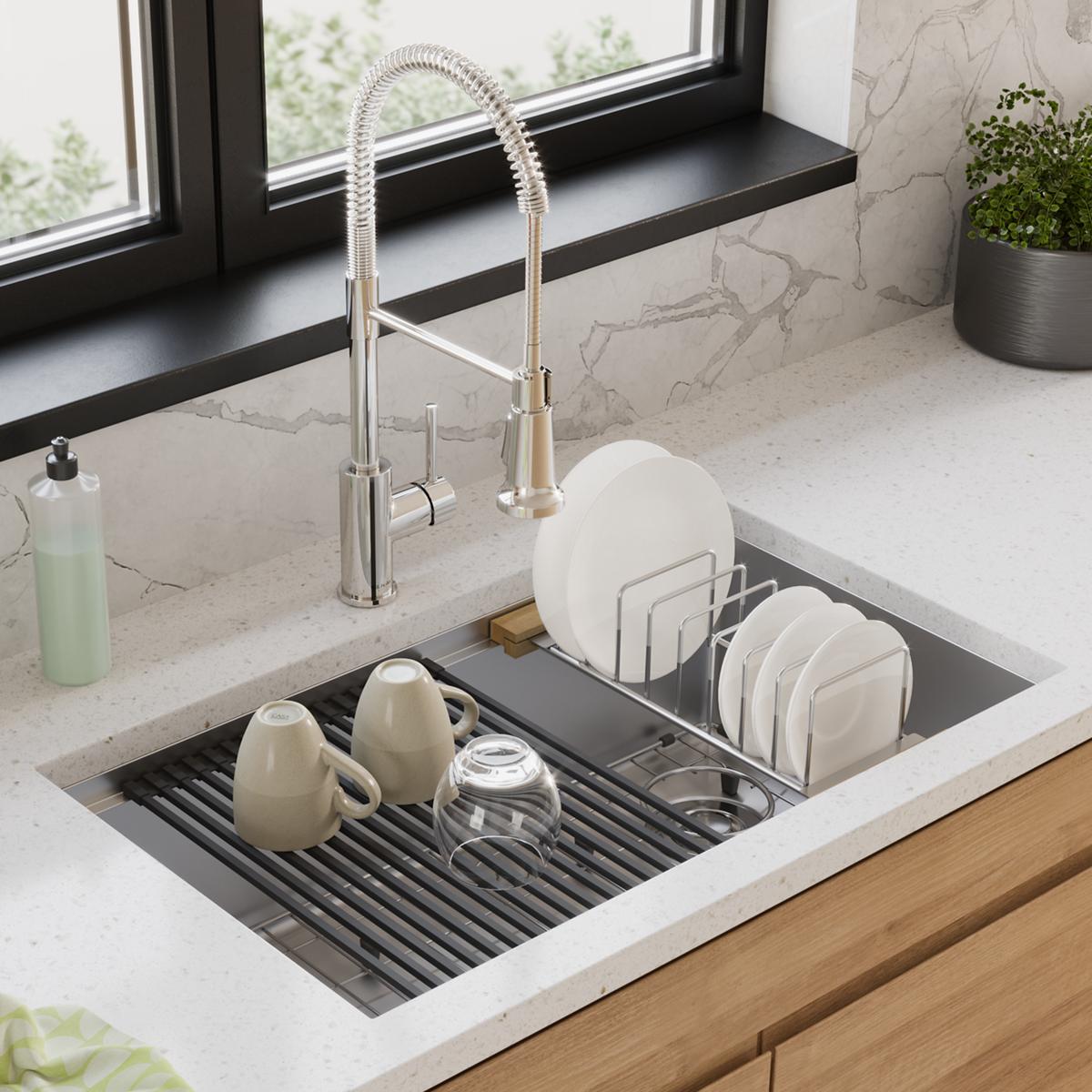 Elkay Crosstown 18 Gauge Stainless Steel Single Bowl Undermount Workstation Sink with Faucet and Accessories Kit for Modern Kitchens