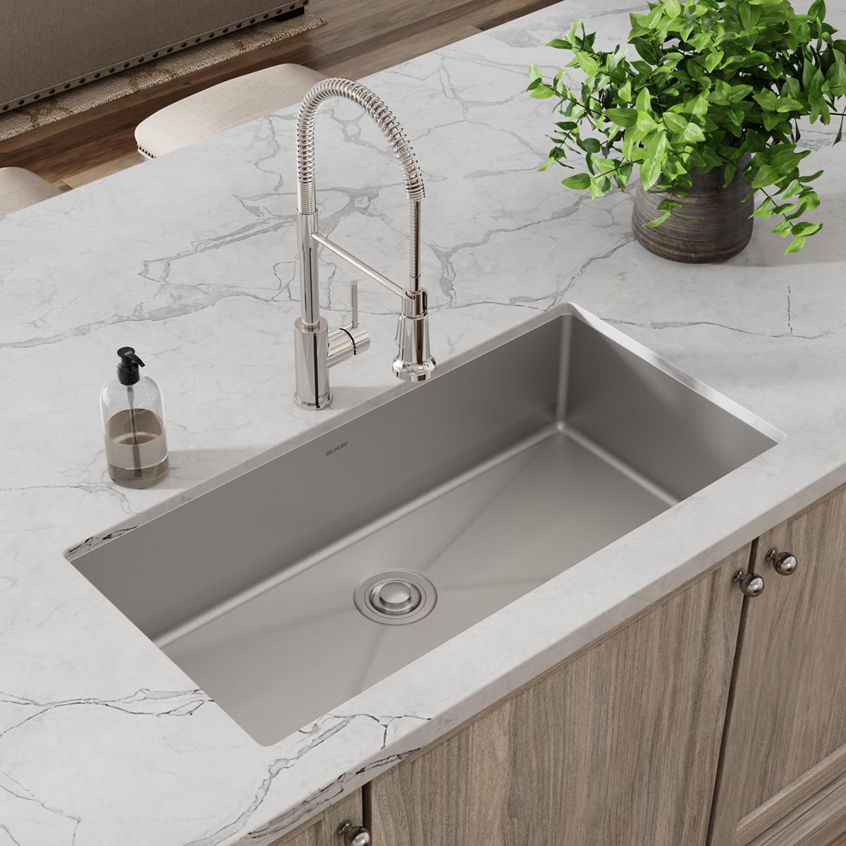 Elkay Crosstown 18-Gauge Single Bowl Undermount Sink & Faucet Kit with Drain, 36.5x18.5x9