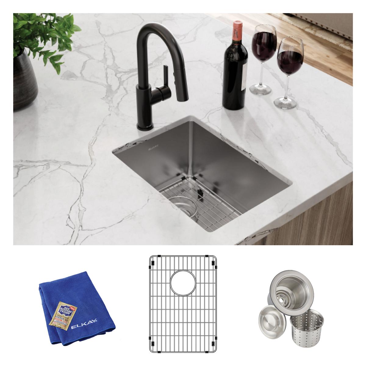 Elkay Crosstown 18-Gauge 13.5x18.5x9 Single-Bowl Undermount Bar Sink Kit for Durable Use