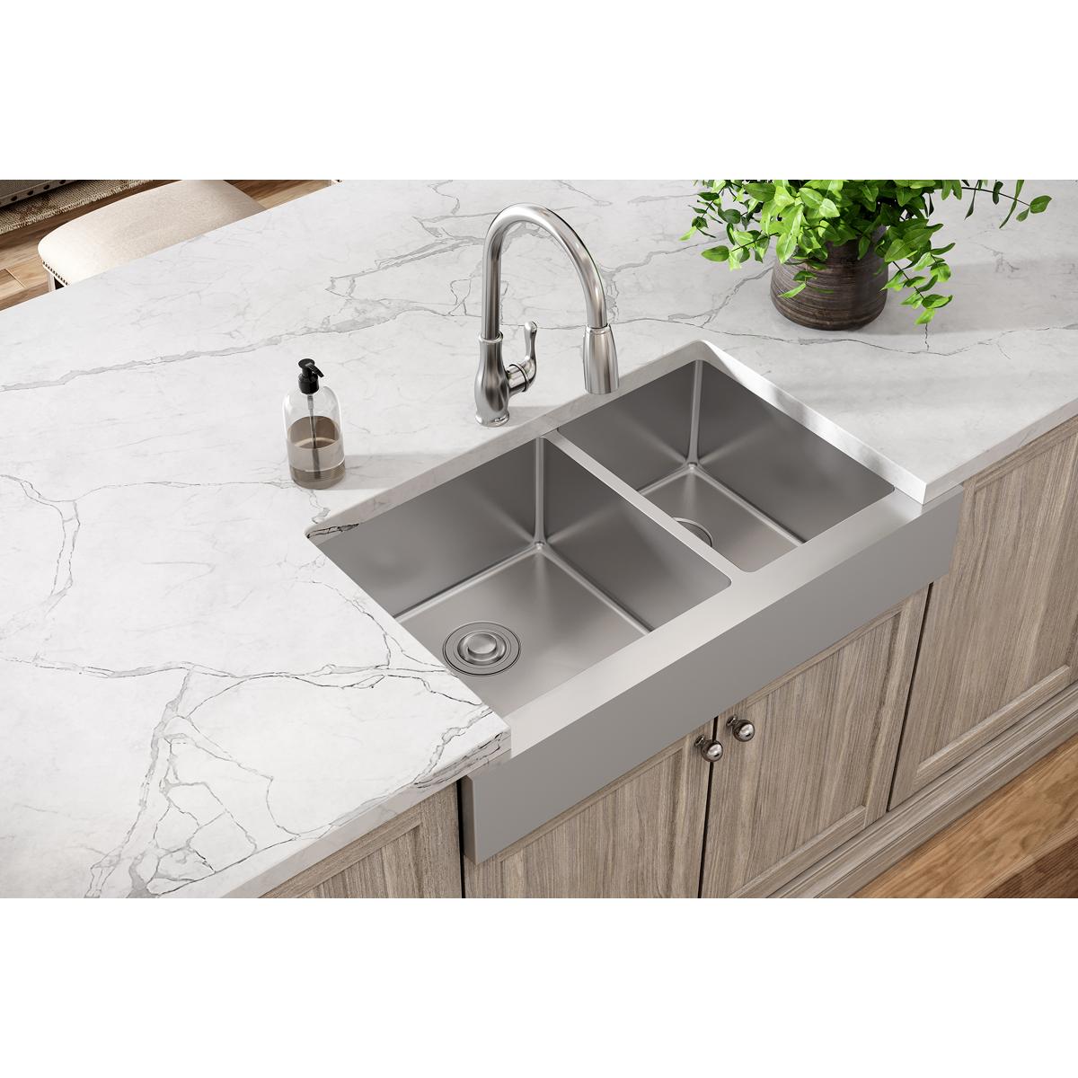 Elkay Crosstown 18 Gauge Stainless Steel 35-7/8 x 20-1/4 x 9 60/40 Double Bowl Farmhouse Kitchen Sink