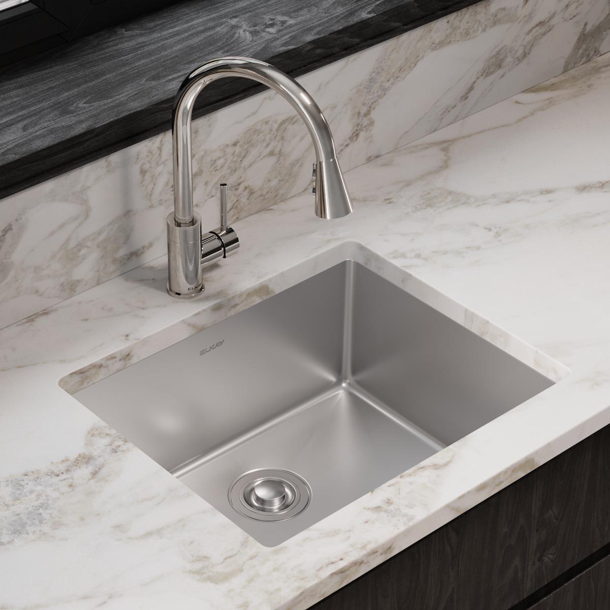 Elkay Crosstown Premium 18 Gauge Stainless Steel 22-1/2 x 18-1/2 x 9 Single Bowl Undermount Kitchen Sink and Faucet Kit with Drain for Home Use