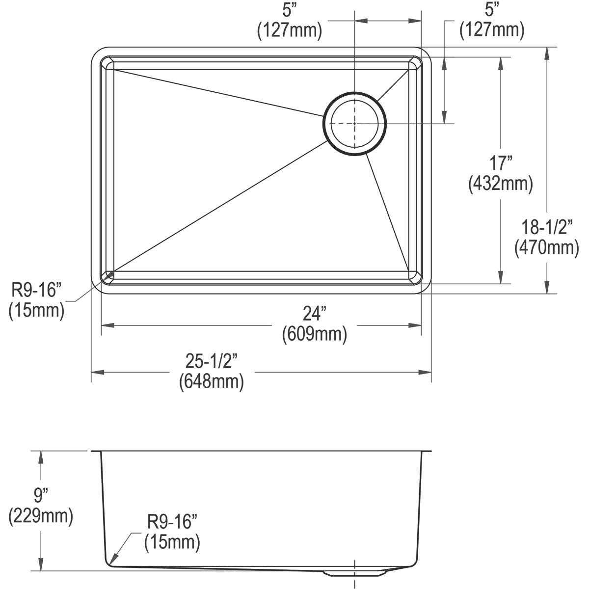 Elkay Crosstown 18-Gauge Single Bowl Undermount Kitchen Sink - 25.5 x 18.5 x 9 Inches