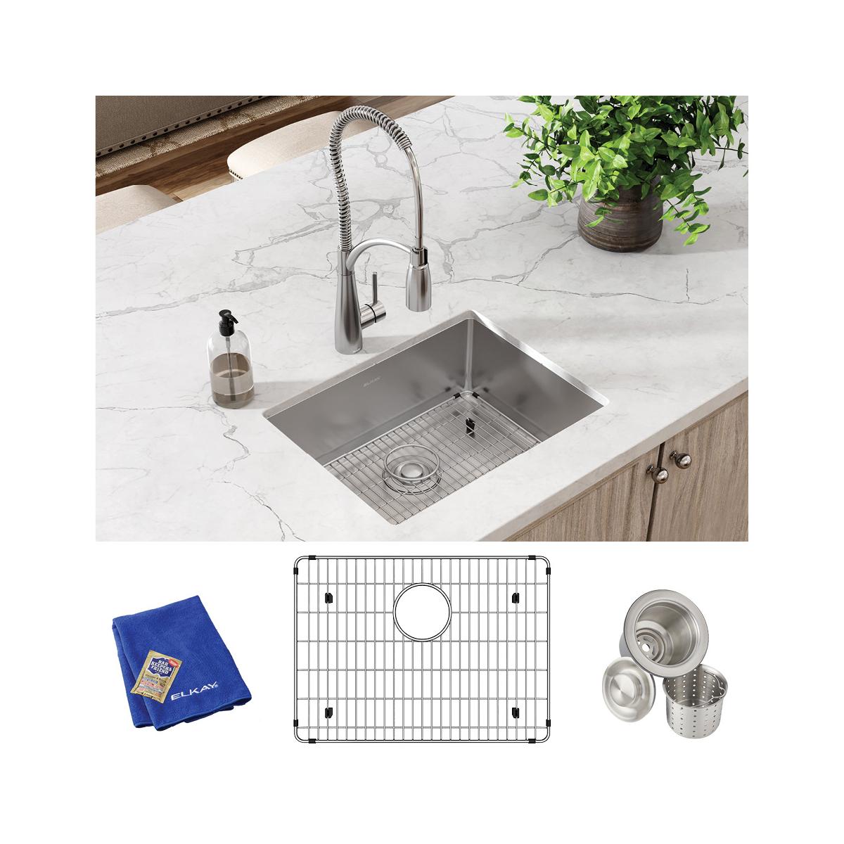 Elkay Crosstown 16 Gauge Stainless Steel Single Bowl Undermount Kitchen Sink Kit with 23-1/2 x 18-1/4 x 10 Dimensions
