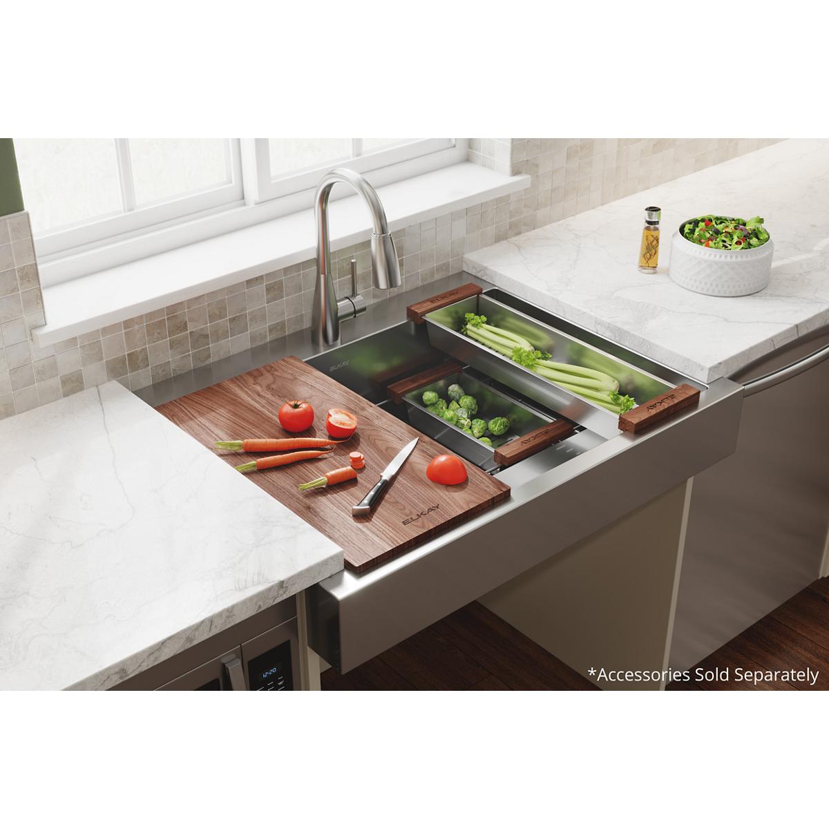 Elkay Dart Canyon 6-7/16 x 21-1/2 x 2-1/2 Stainless Steel Colander with Walnut Handles