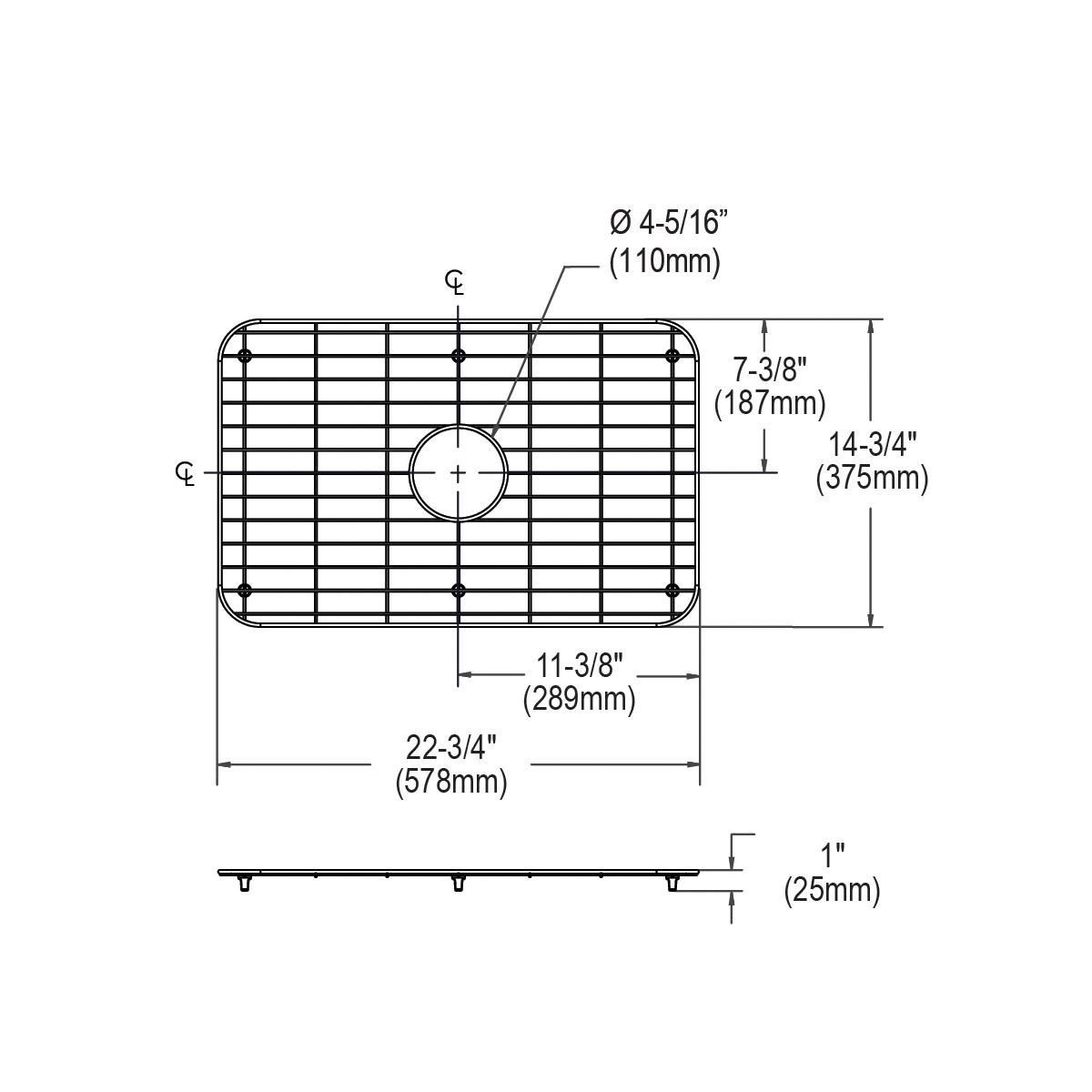 Elkay Dayton Stainless Steel Kitchen Sink Bottom Grid with Dimensions of 22-3/4 Inches by 14-3/4 Inches by 1 Inch