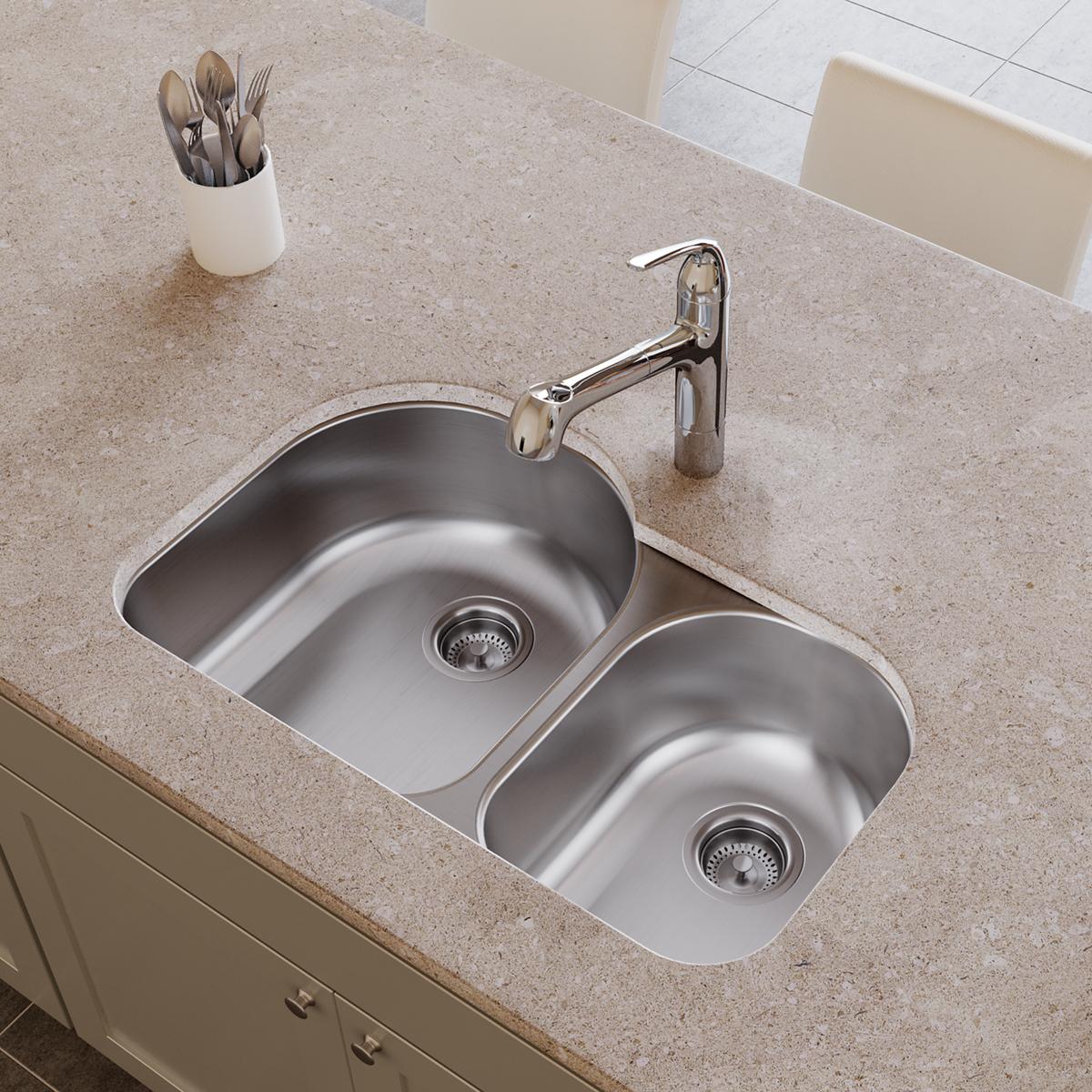 Elkay Dayton 31-1/4 x 20 x 8 Offset 60/40 Double Bowl Undermount Stainless Steel Kitchen Sink