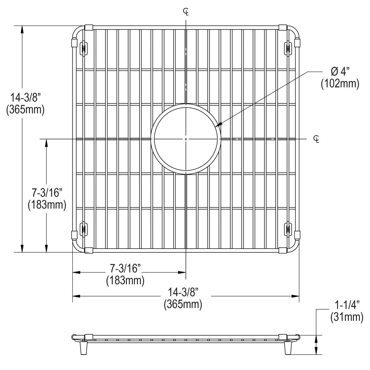 Elkay Crosstown High - Quality Stainless Steel 14 - 3/8 Inches by 14 - 3/8 Inches by 1 - 1/4 Inches Bottom Grid for Elkay Sinks