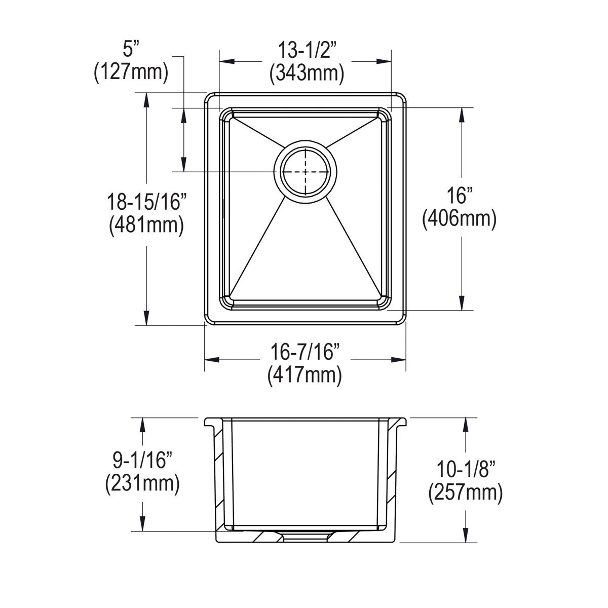Elkay High - Quality Fireclay Single - Bowl Undermount Bar Sink with Dimensions of 16 - 7/16 x 18 - 15/16 x 9 - 1/16