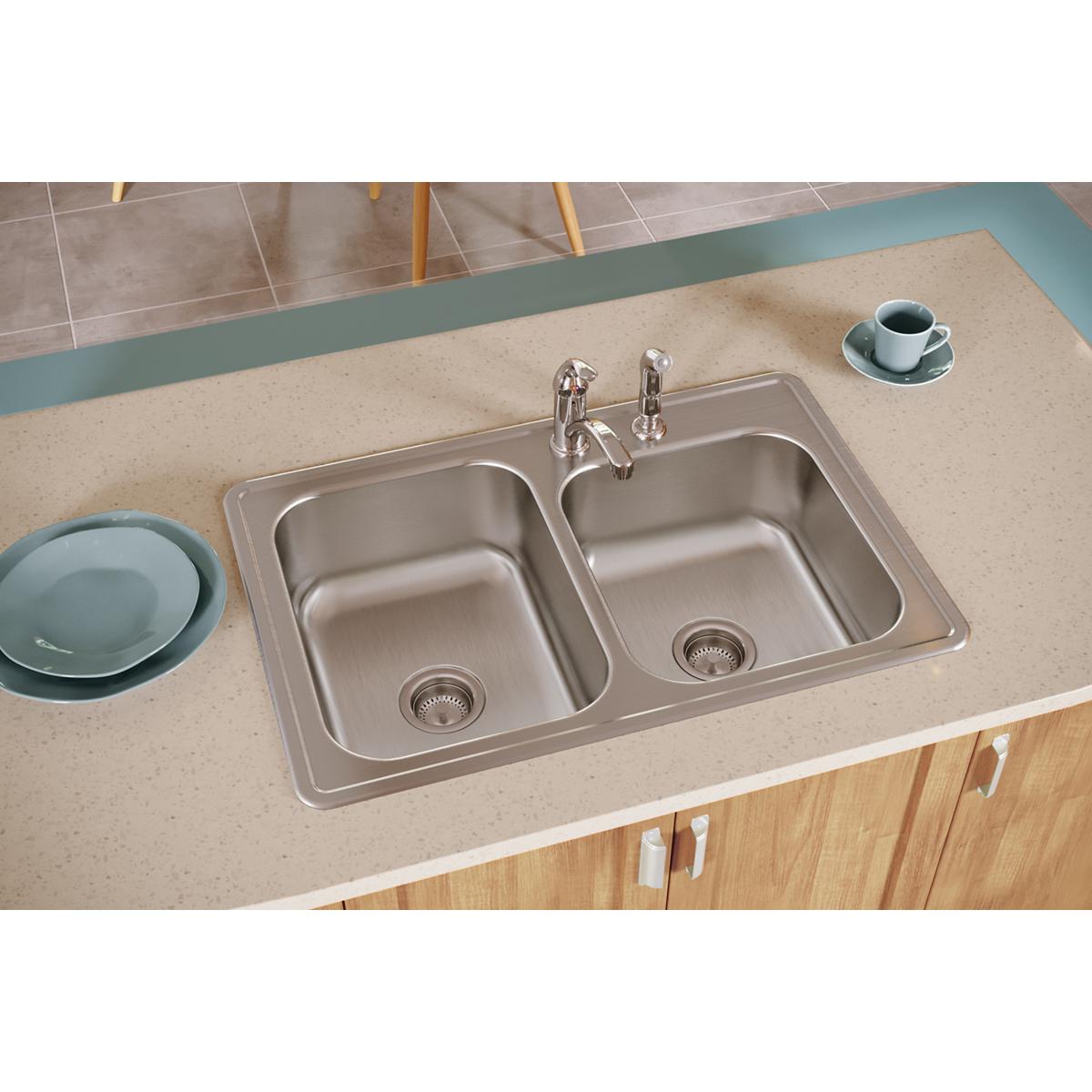 Elkay Dayton Double Bowl Drop - in Kitchen Sink with 33 x 22 x 8 - 3/16 Dimensions and S2 - Hole Offset Design