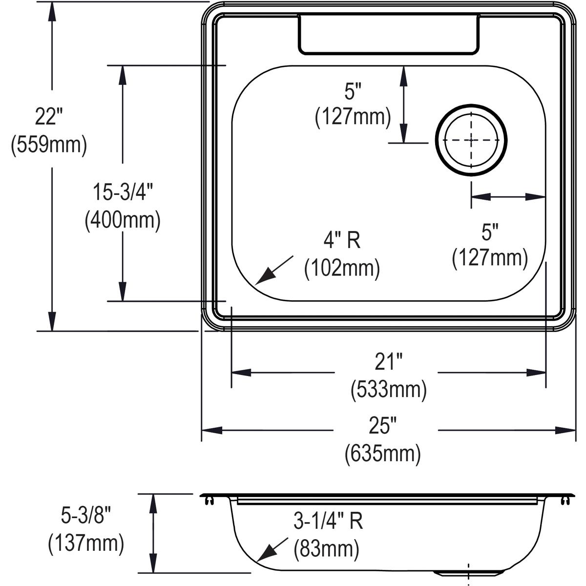 Elkay Dayton 25-Inch by 22-Inch by 5-3/8-Inch MR2-Hole Single Bowl Drop-in Kitchen Sink with Right Drain for Enhanced Kitchen Functionality