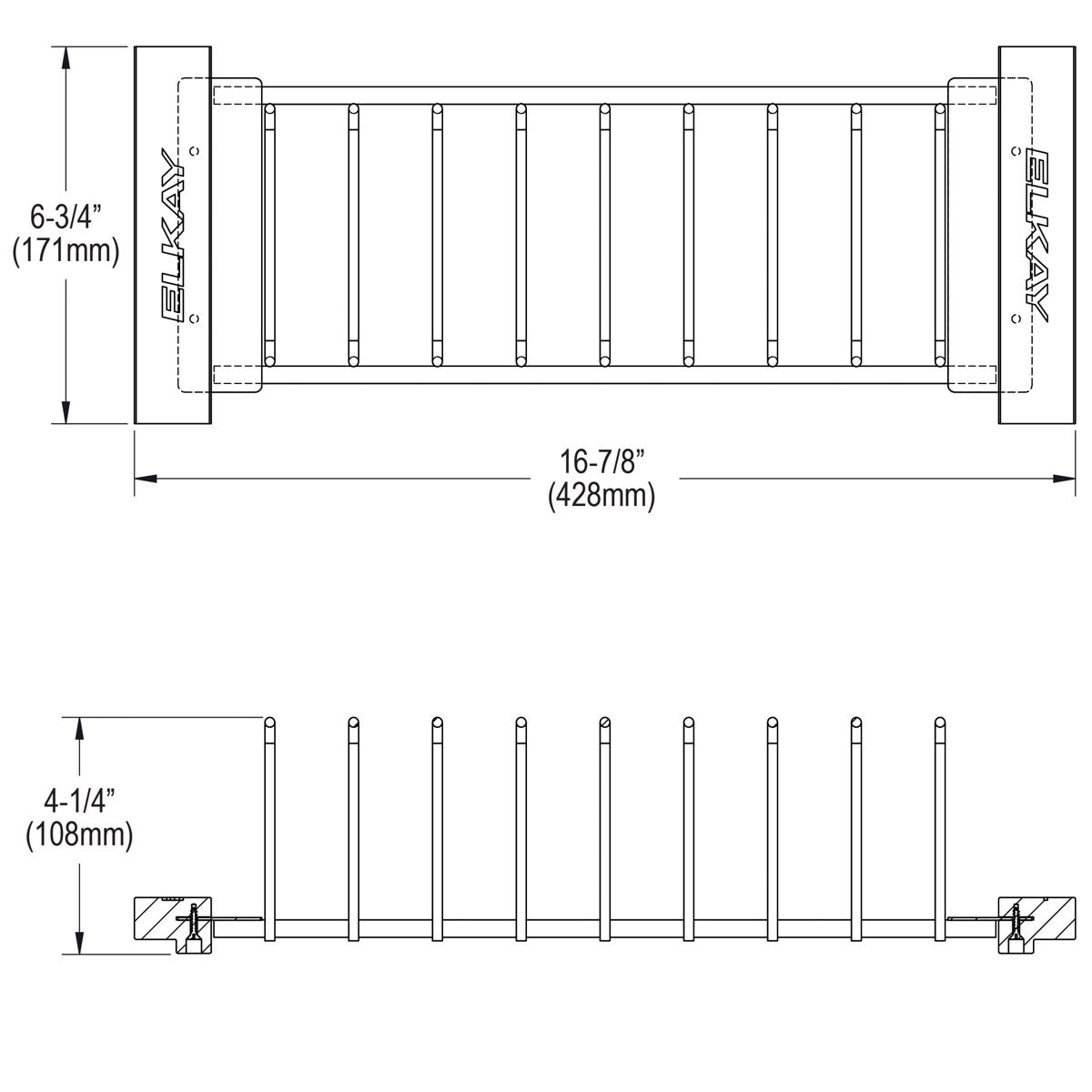 Elkay Crosstown Kitchen Drying Rack with Wooden Handles, Dimensions: 16-7/8 x 6-3/4 x 4-1/4