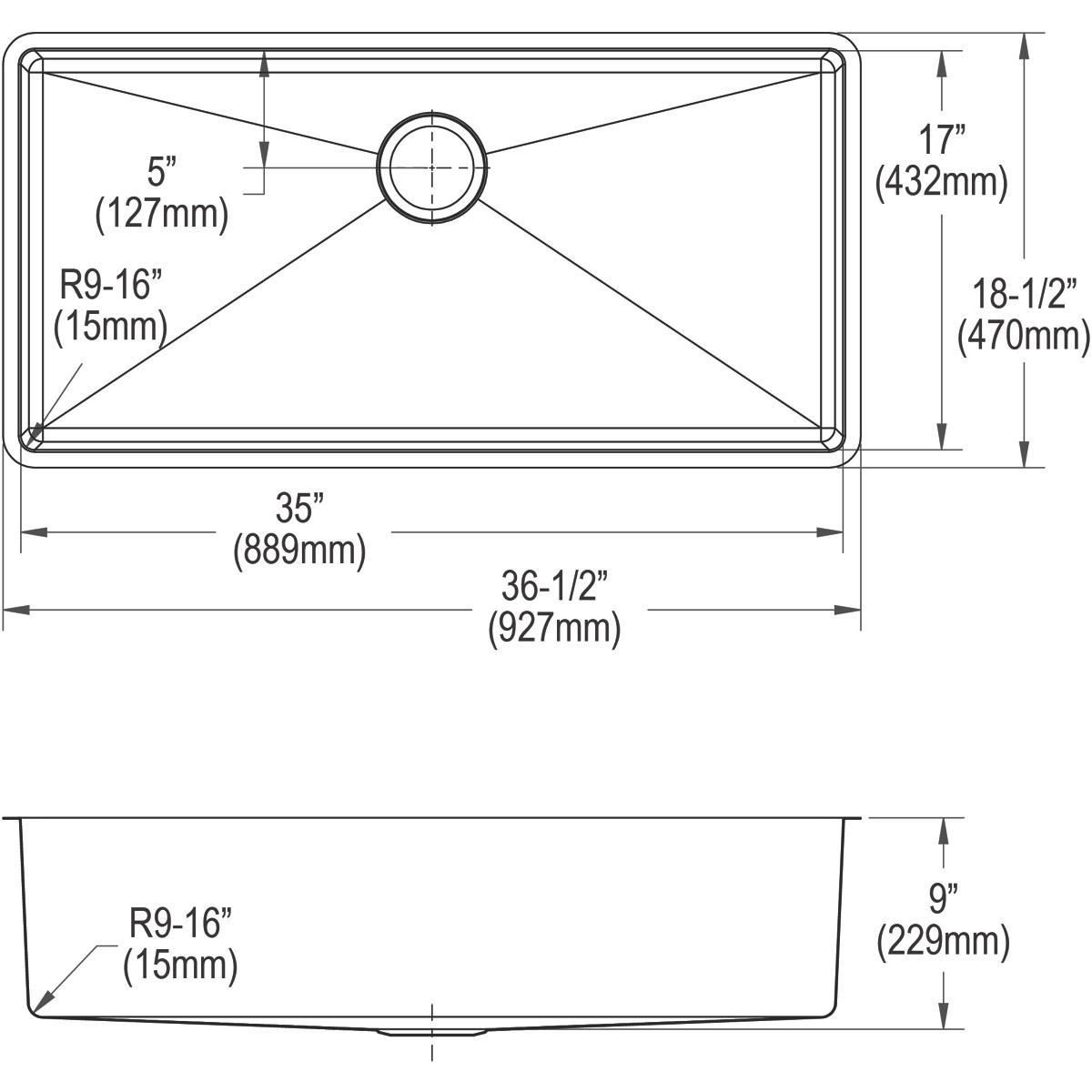 Elkay Crosstown Single Bowl Undermount Kitchen Sink - 18 Gauge, 36.5 x 18.5 x 9 Inches, Ideal for Modern Kitchens