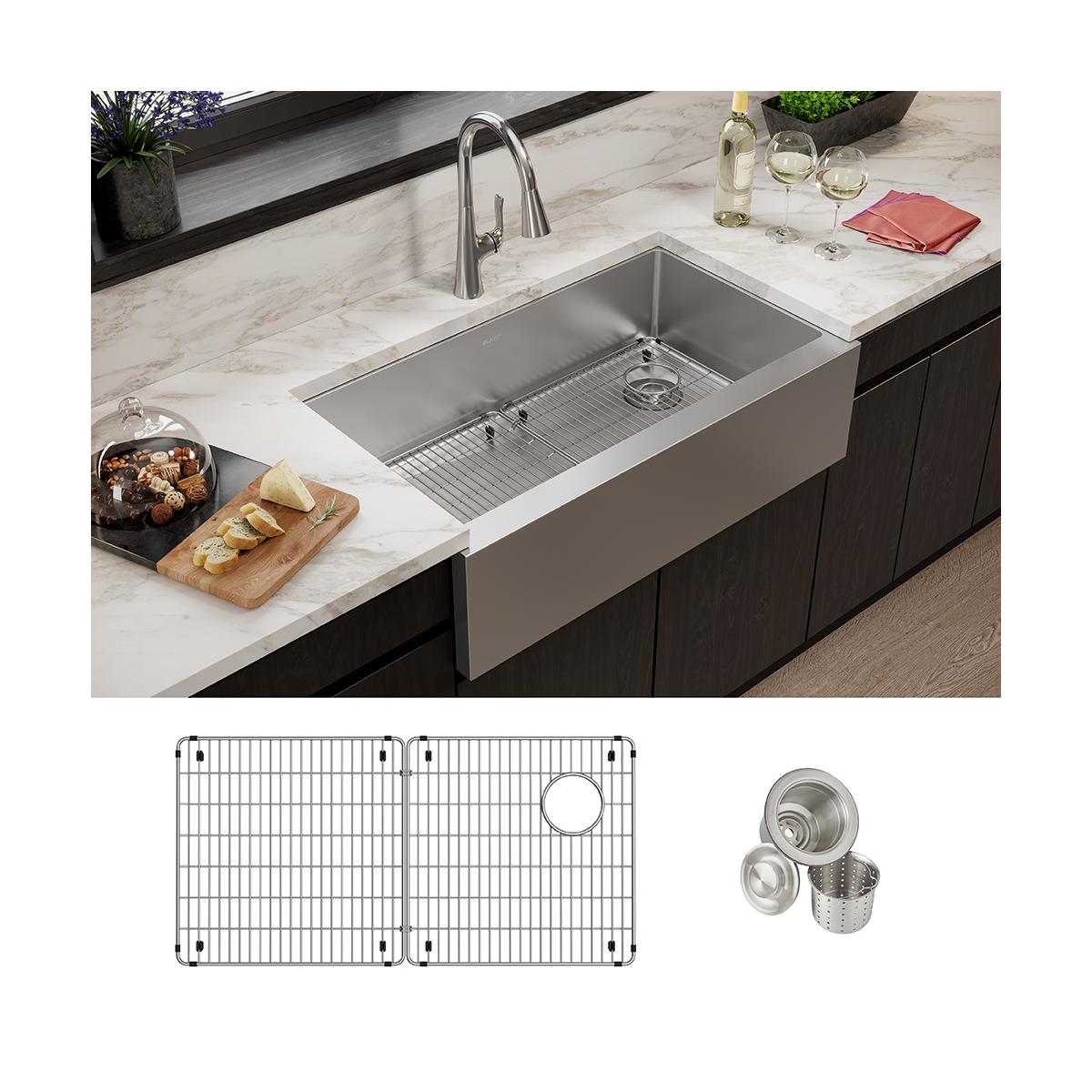 Elkay Crosstown 16-Gauge Single Bowl Tall Farmhouse Sink Kit - 35-7/8 x 20-1/4 x 9
