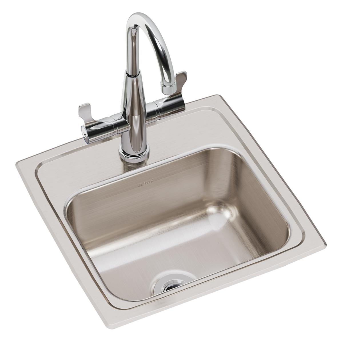 Elkay Lustertone Classic 15 x 15 x 7-1/8 Single Bowl Drop-in Stainless Steel Bar Sink with Faucet Kit for Home Bars and Kitchens