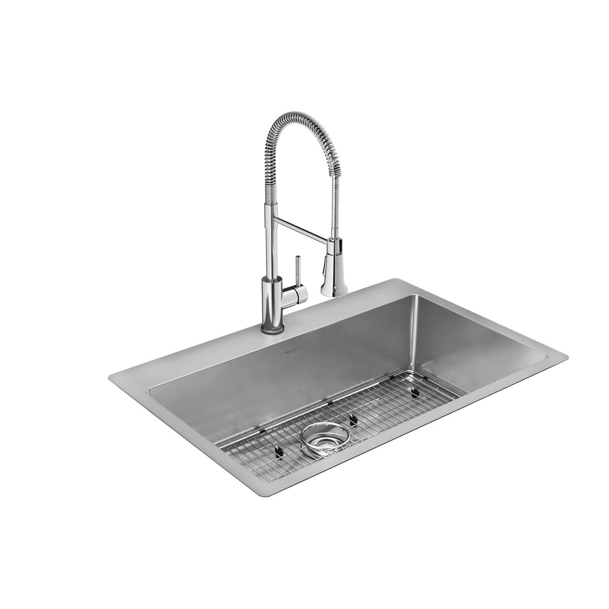 Elkay Crosstown 18 Gauge Stainless Steel 33 x 22 x 9 Single Bowl Dual Mount Kitchen Sink Kit with High - Quality Faucet