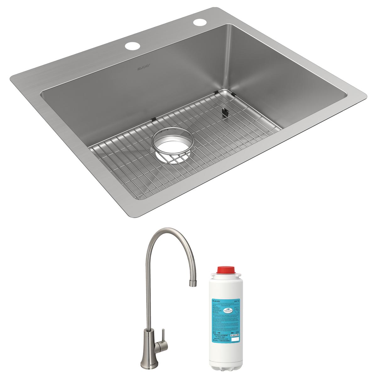 Elkay Crosstown 18-Gauge Single Bowl Dual-Mount Sink Kit with Filtered Beverage Faucet, 25x22x9