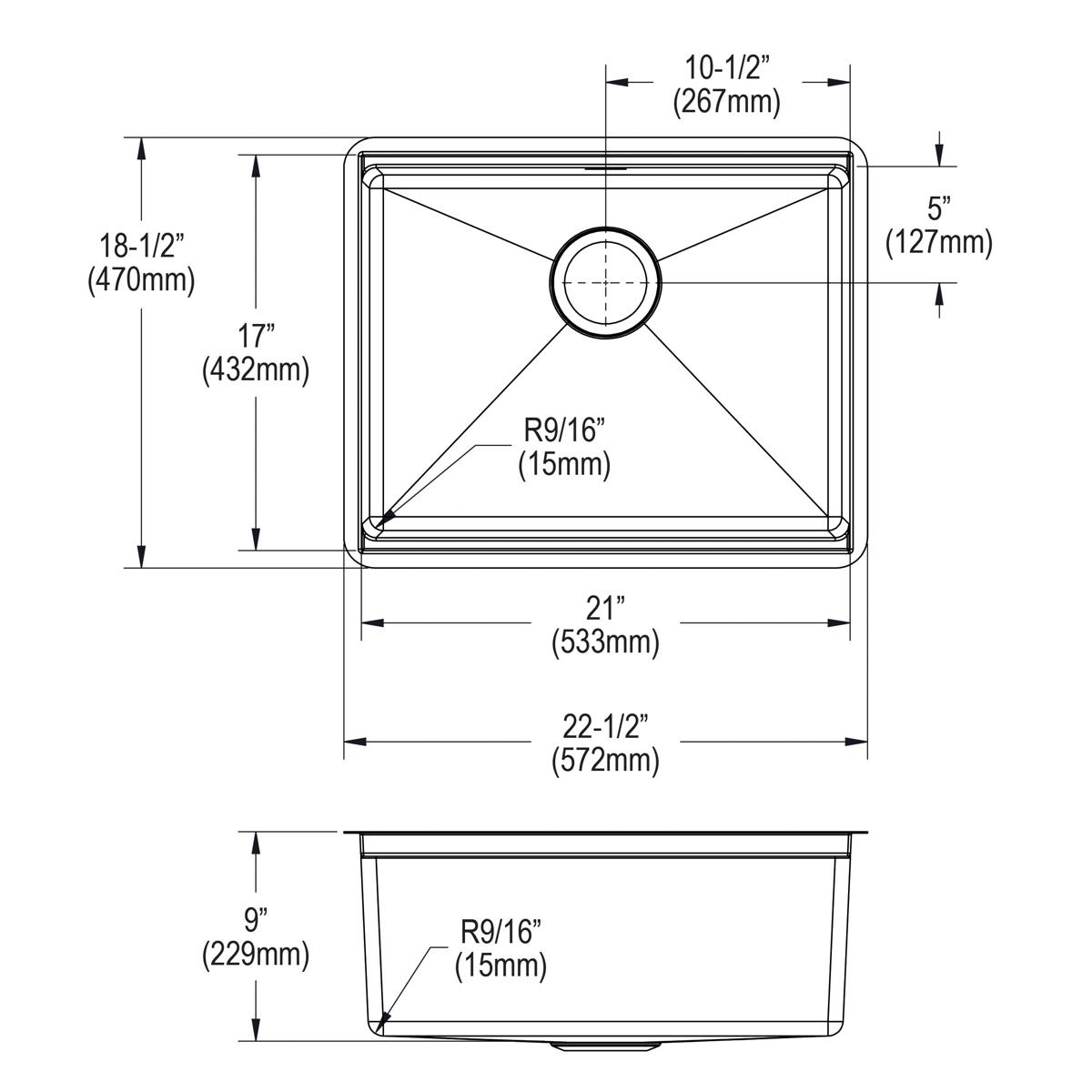 Elkay Crosstown High - Quality 18 Gauge Stainless Steel 22.5 x 18.5 x 9 Single Bowl Undermount Kitchen Sink Kit