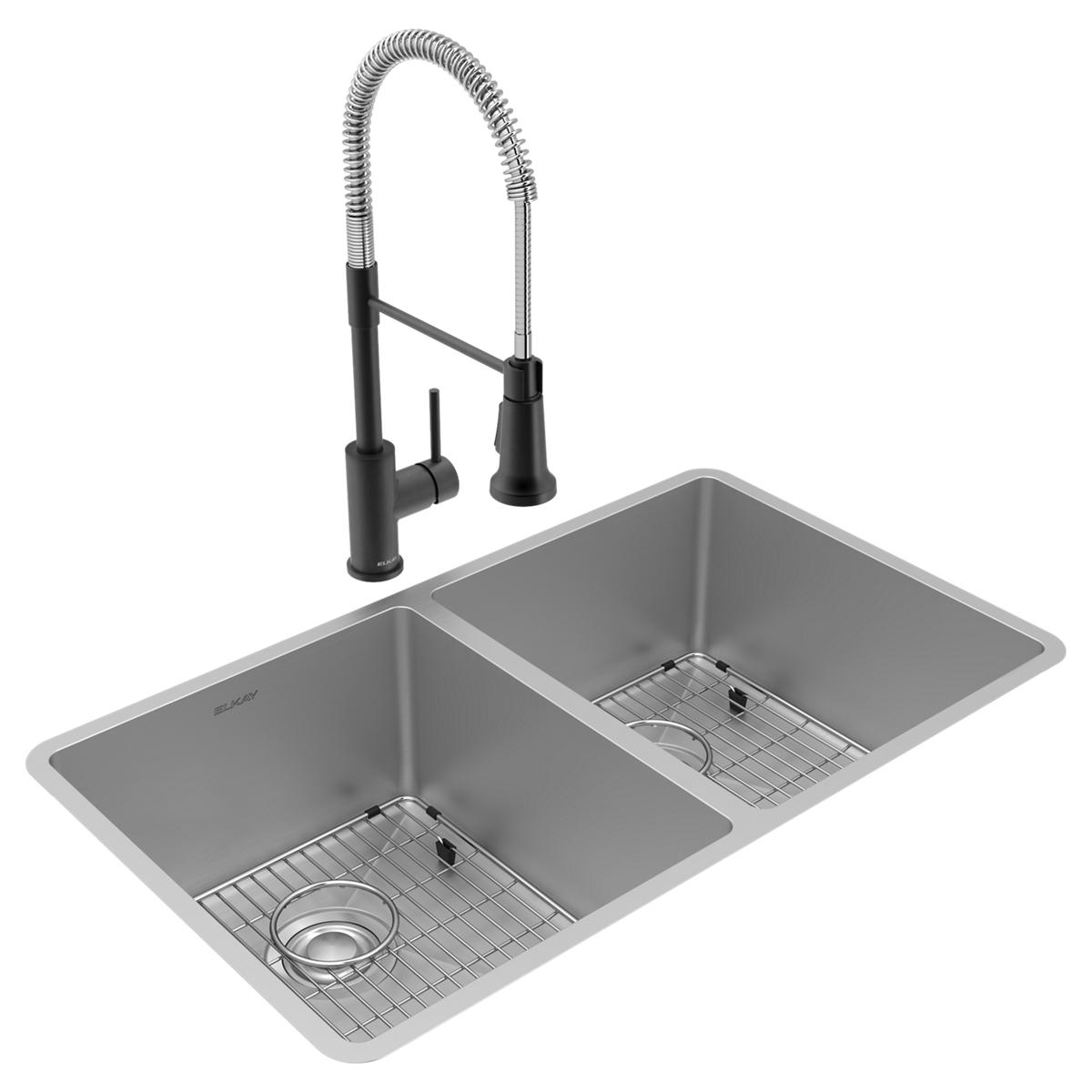 Elkay Crosstown 18 Gauge Equal Double Bowl Undermount Sink & Faucet Kit with Extras