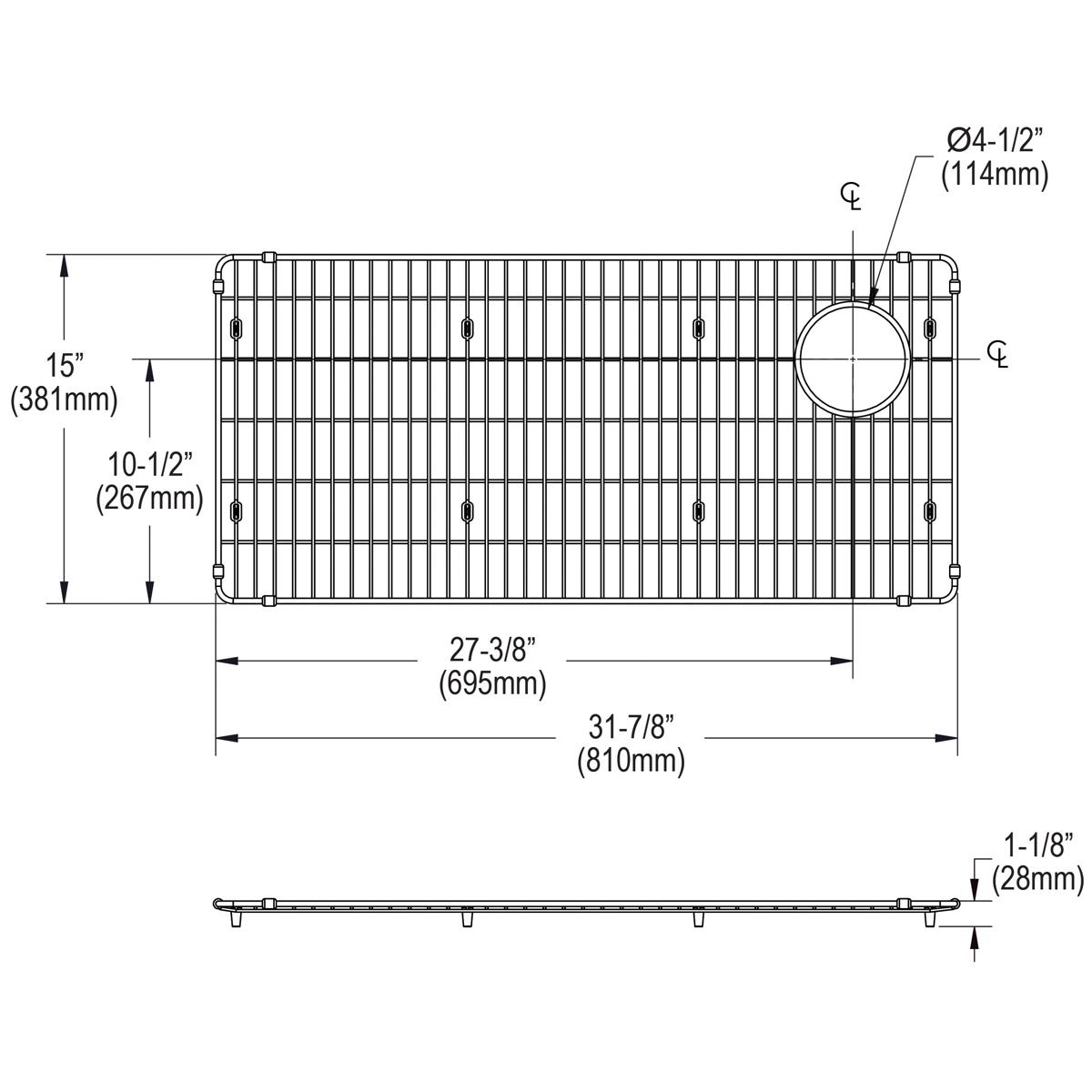 Elkay Crosstown High - Quality Stainless Steel Kitchen Sink Bottom Grid with Dimensions of 31 - 7/8 x 15 x 1 - 1/8