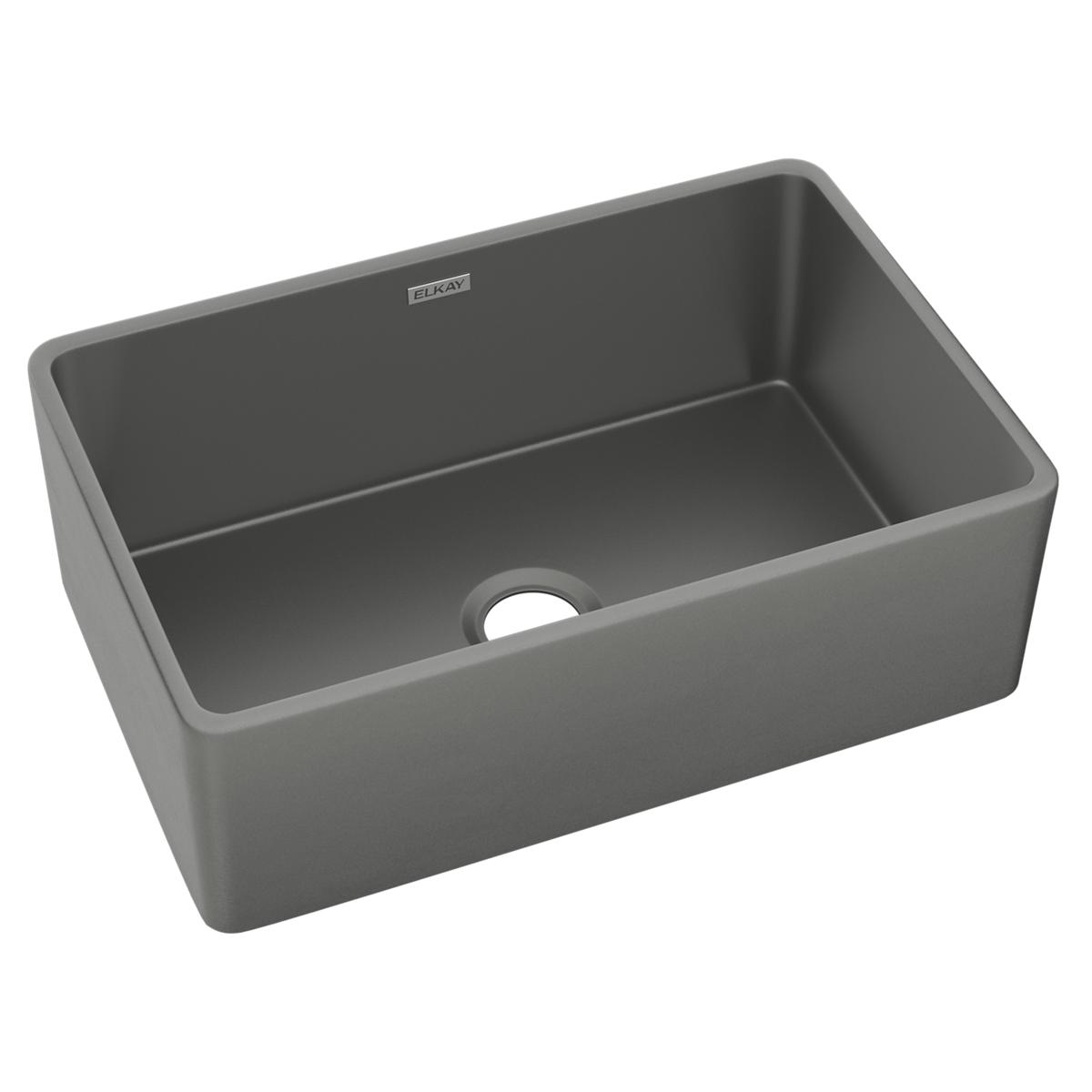 Elkay Fireclay Single Bowl Farmhouse Kitchen Sink in Elegant Gray, Measuring 30 x 19-15/16 x 9-1/8