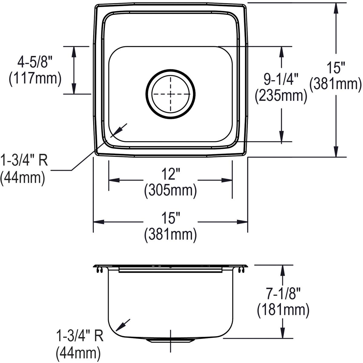 Elkay Lustertone Classic 15 x 15 x 7-1/8 Single Bowl Drop-in Bar Sink with 3-1/2