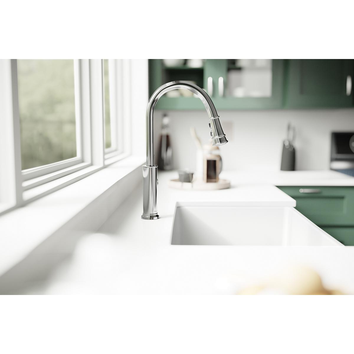 Elkay Explore Single-Hole Kitchen Sink Faucet Featuring a Pull-Down Sprayer and a Forward-Only Lever Handle for Enhanced Kitchen Utility