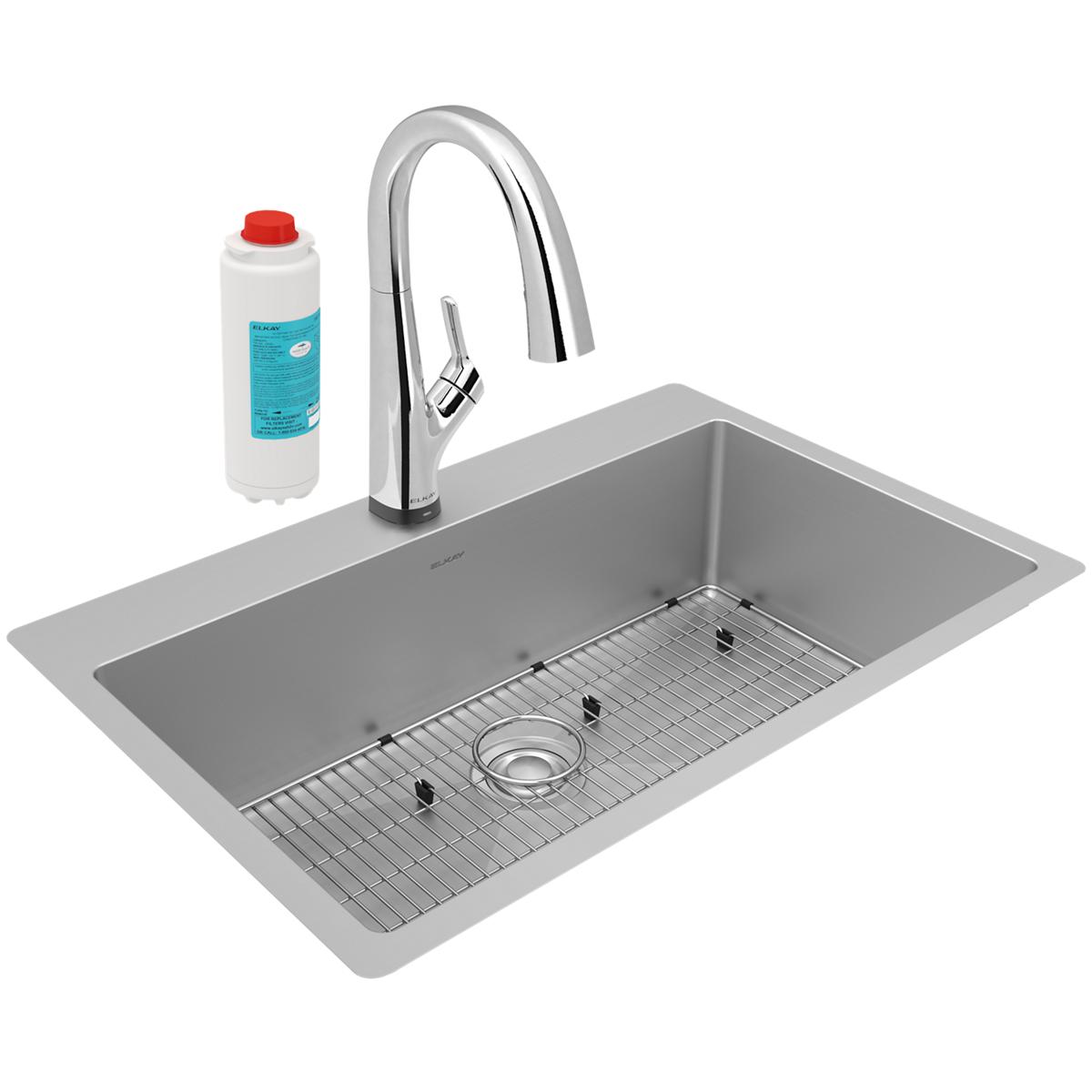 Elkay Crosstown 18 Gauge 33x22x9 Single Bowl Dual-Mount Sink Kit with Filtered Water Faucet