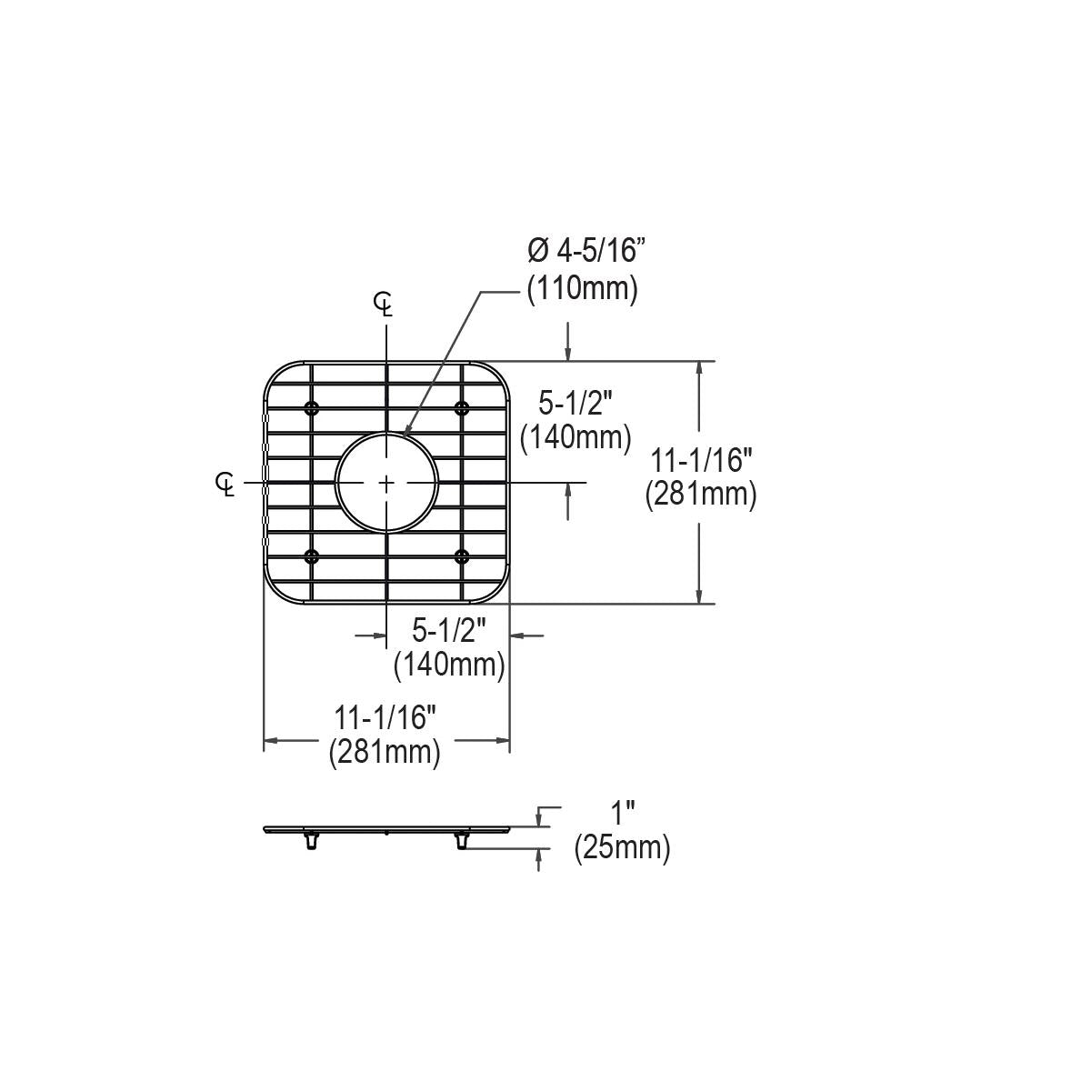 Elkay Dayton Stainless Steel Bottom Grid - 11-1/16 Inches by 11-1/16 Inches by 1 Inch for Elkay Sinks