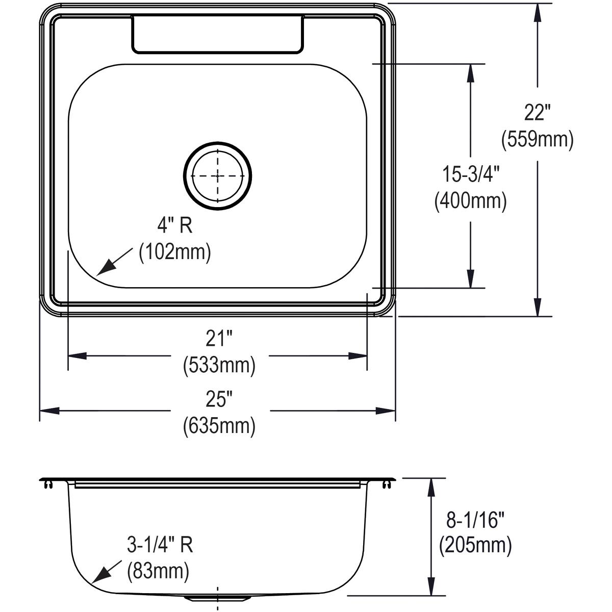 Elkay Dayton Single Bowl Drop-in Sink - 25 x 22 x 8-1/16, Durable & Stylish