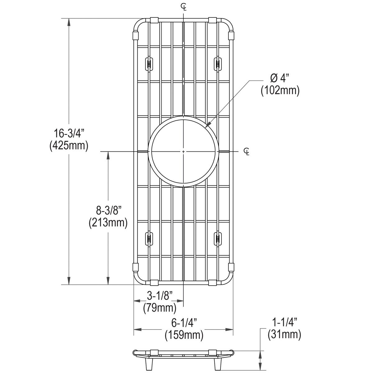 Elkay Crosstown High - Quality Stainless Steel Bottom Grid with Dimensions of 6 - 1/4 Inches by 16 - 3/4 Inches by 1 - 1/4 Inches